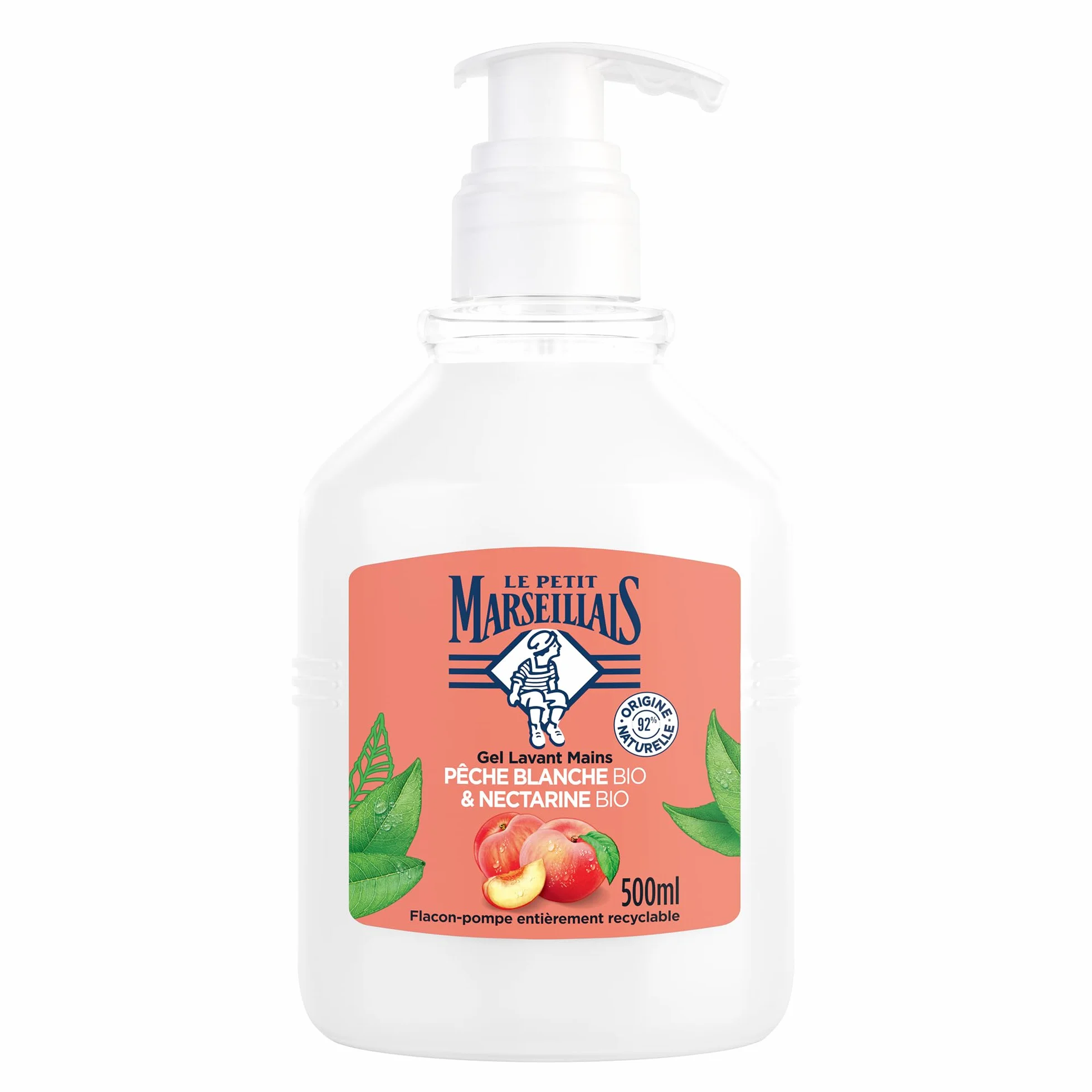 Le Petit Marseillais Gel Lavant Mains Pêche Blanche BIO & Nectarine BIO 500 ml Savon liquide pH neutre