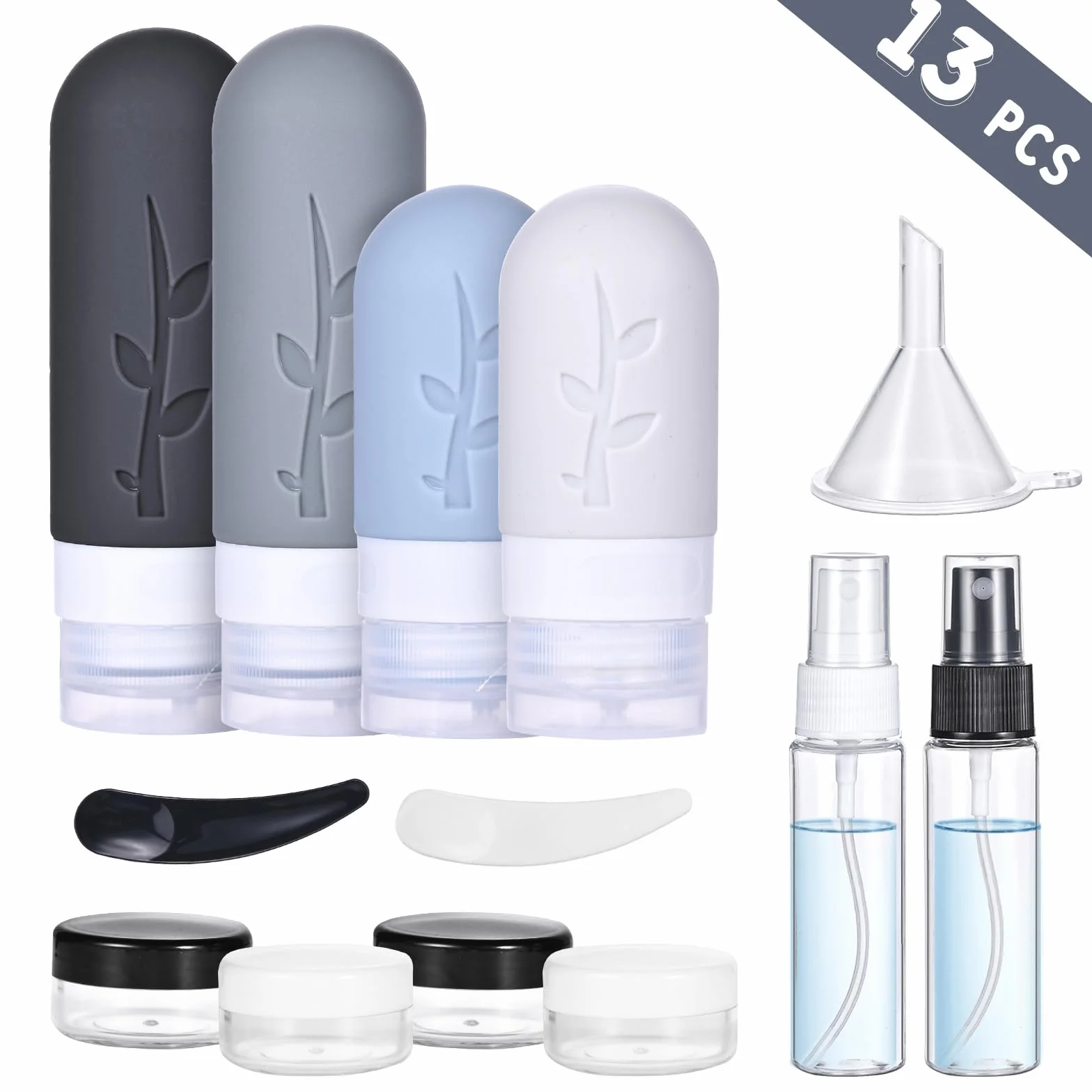 Flacons Voyage Silicone 16 Pièces Kit Récipients Shampoing Lotion Cosmétiques Avion Cabine Noir