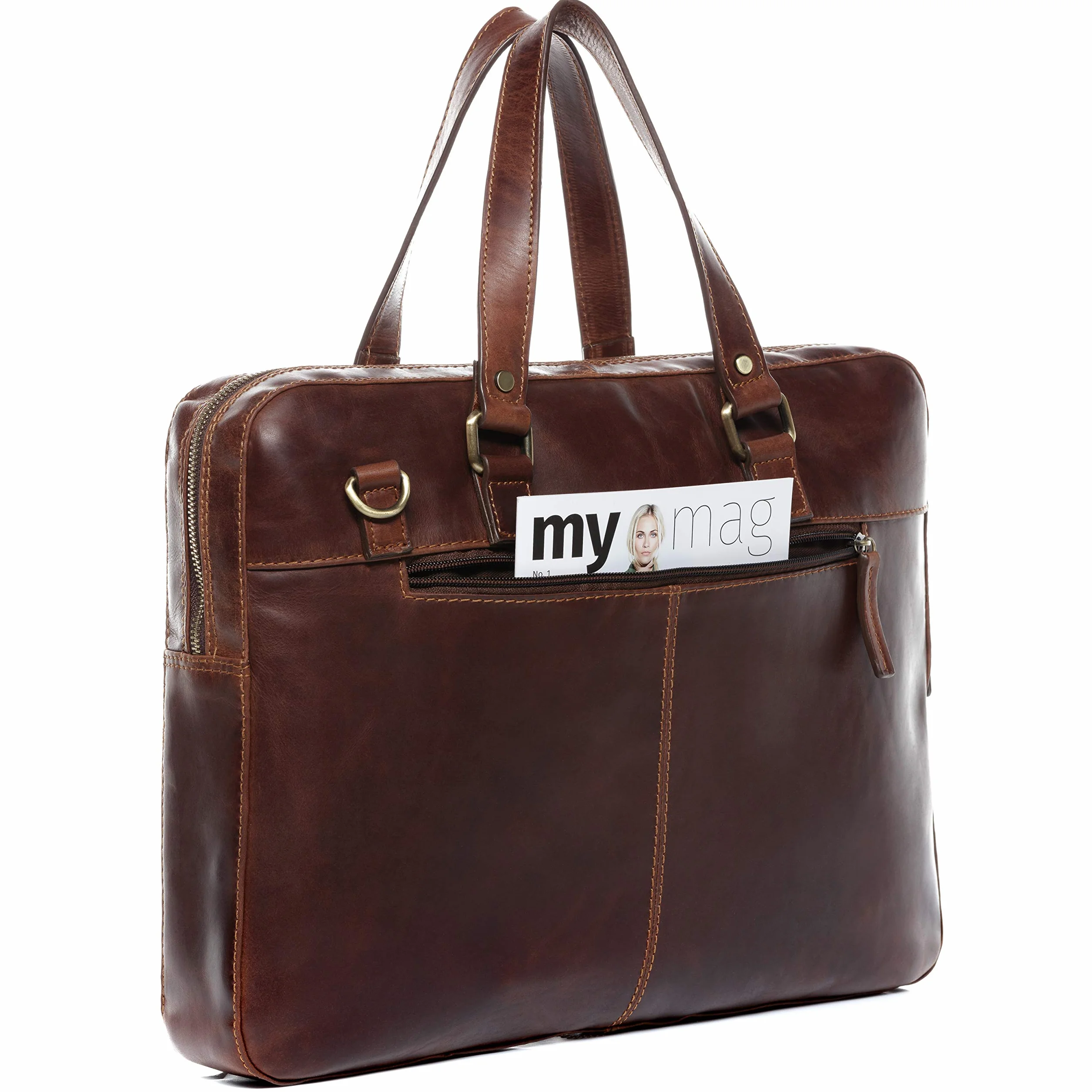 SID & VAIN Sac Ordinateur Portable Cuir véritable 15.4 Pouces Maguire Mallette Professionnelle bandoulière pour Hommes et Femmes Serviette de Travail élégant Marron
