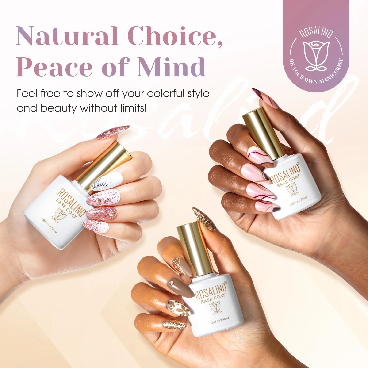 ROSALIND Base Coat Vernis Semi Permanent 15ml UV LED Soak Off Gel Polish