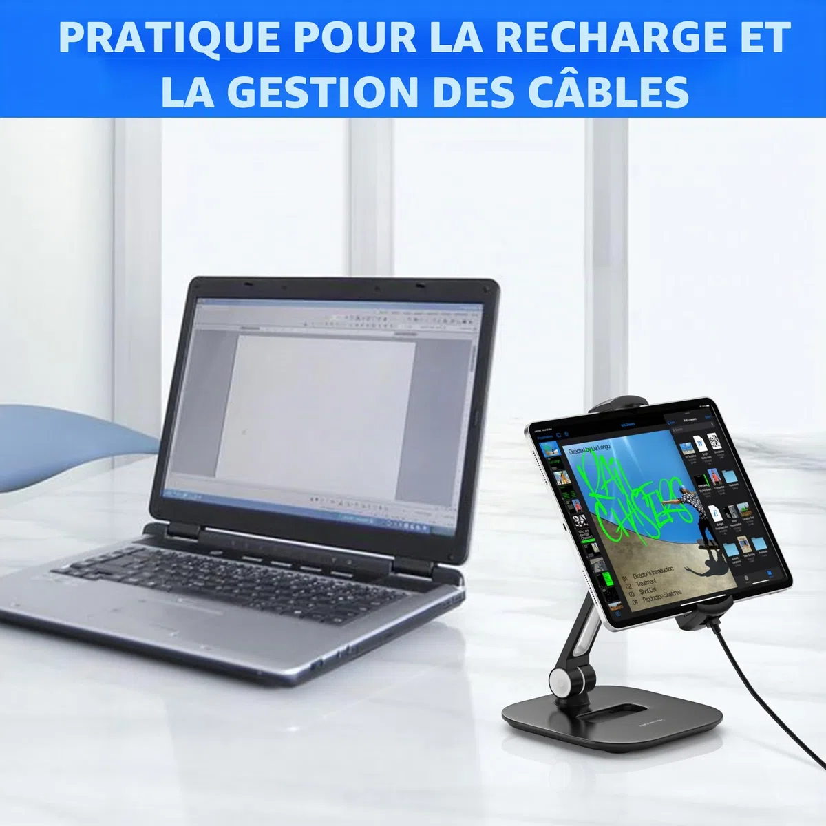AboveTEK Support pour ipad Support Pliable pour Tablet 4-11 Support pour Tablette Noir Support pivotant à 360° pour Tablette iPad Pro Mini iPhone Kindle POS Bureau Cuisine