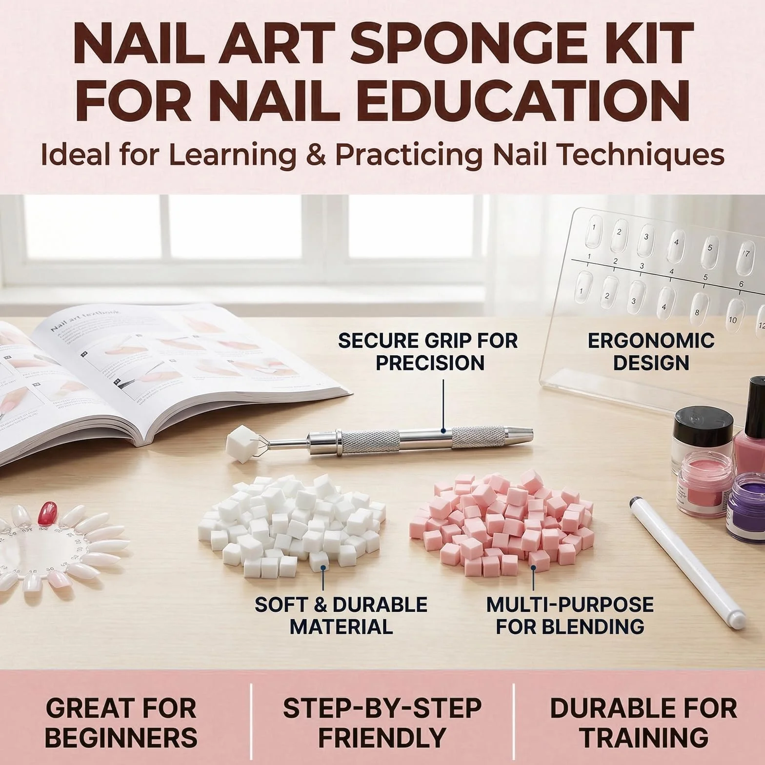 Ensemble de 100 éponges pour nail art avec pinces à épiler en métal, outils pour dégradés sur les ongles