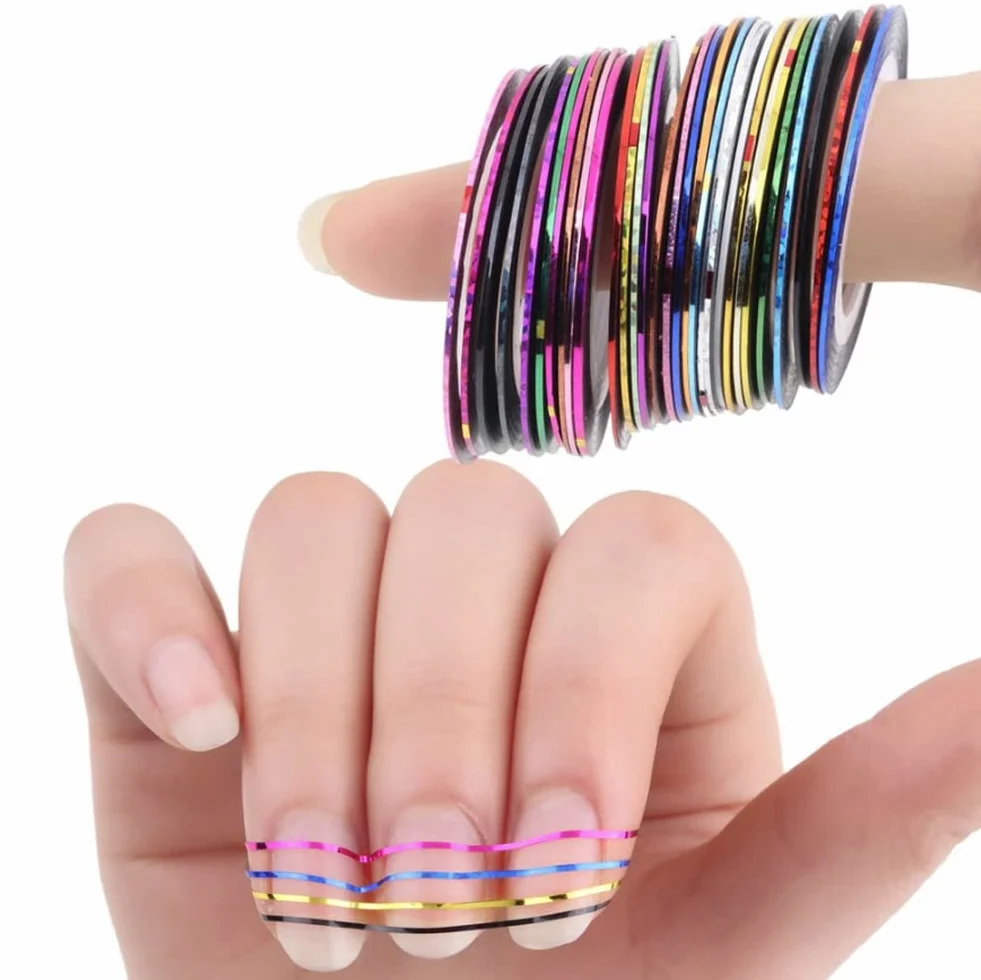 Rouleaux Striping Tape Line Nail Art Décoration Autocollants pour Ongles 30 Pcs Couleurs Mixtes