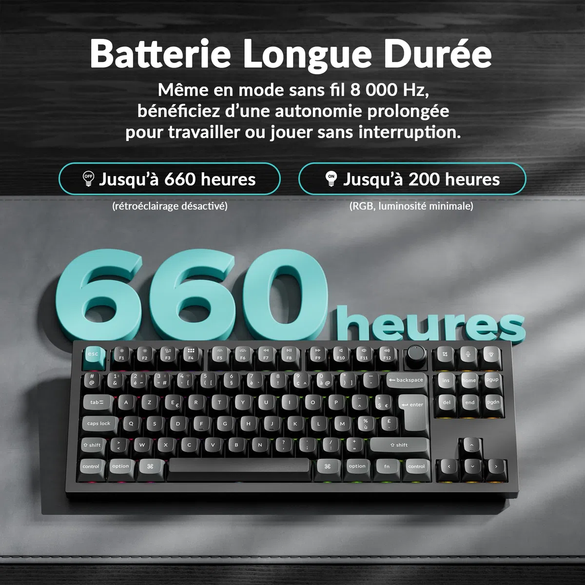 Keychron Q3 Ultra 8K Clavier Mécanique sans Fil, TKL ISO-FR Layout, CNC Aluminium, 2,4 GHz/BT 5.3/USB-C, 8000 Hz, ZMK/Launcher, Clavier AZERTY 80% pour Mac/Windows/Linux, Interrupteur Banane, Noir