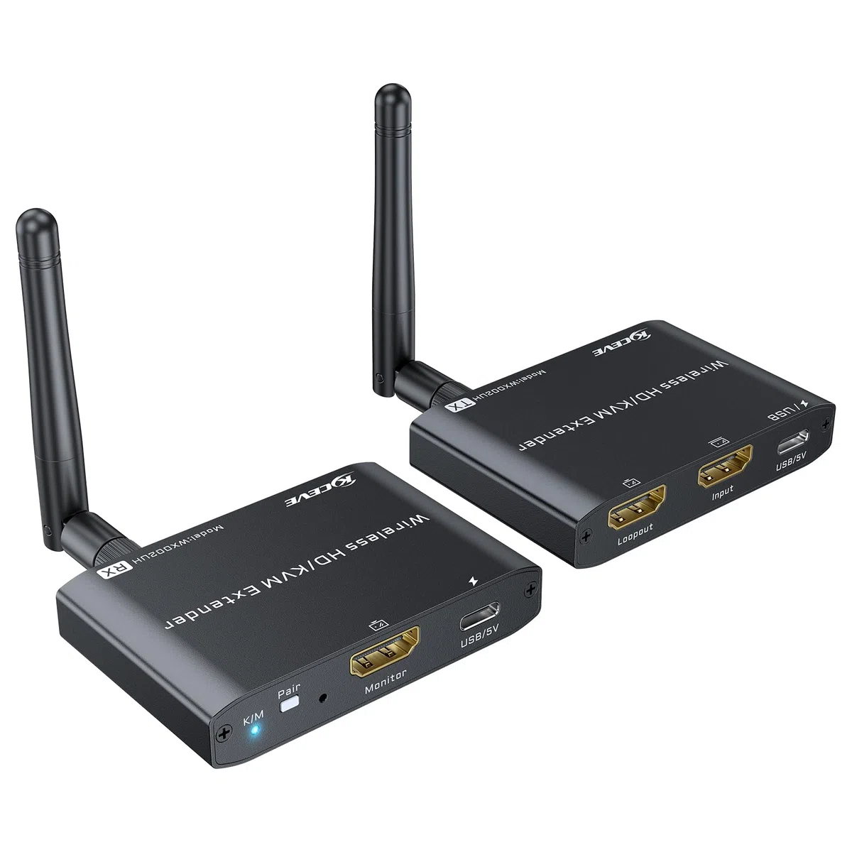 YOUTINGHDADV Émetteur et récepteur KVM HDMI sans fil 200m, HDMI USB KVM extender 1PC 2 moniteurs, souris et clavier divisés, sortie en boucle, 1080P @ 60Hz, 2 câbles USB