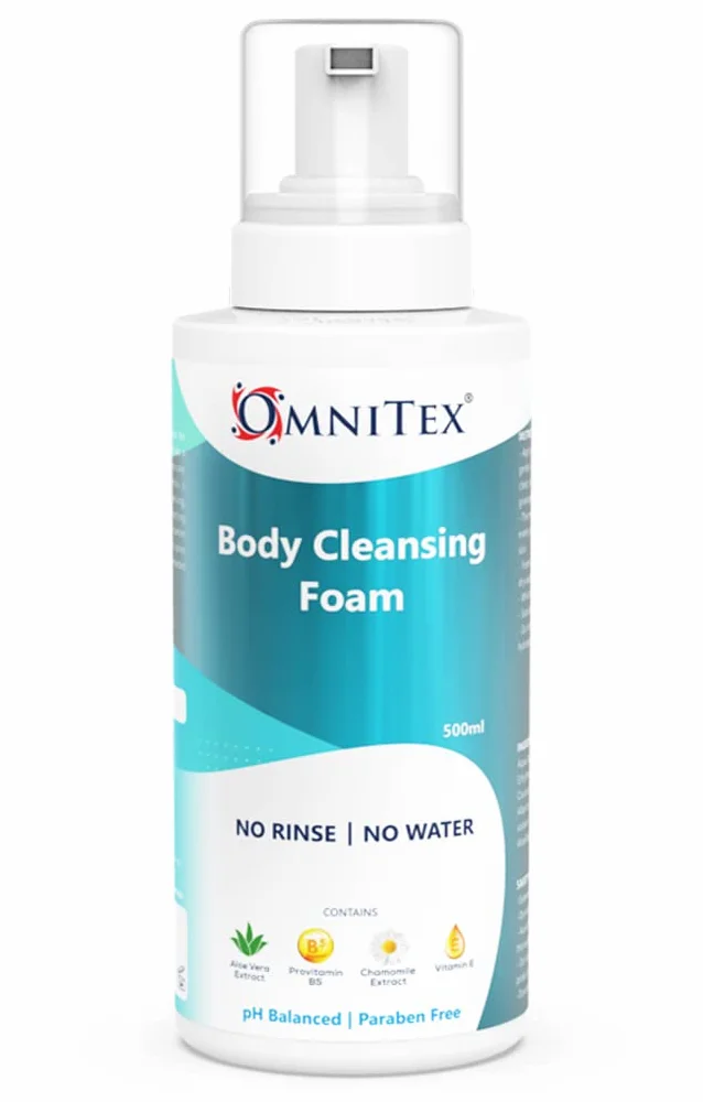 Omnitex Mousse nettoyante pour le corps sans rinçage 500 ml Aux huiles végétales et vitamines