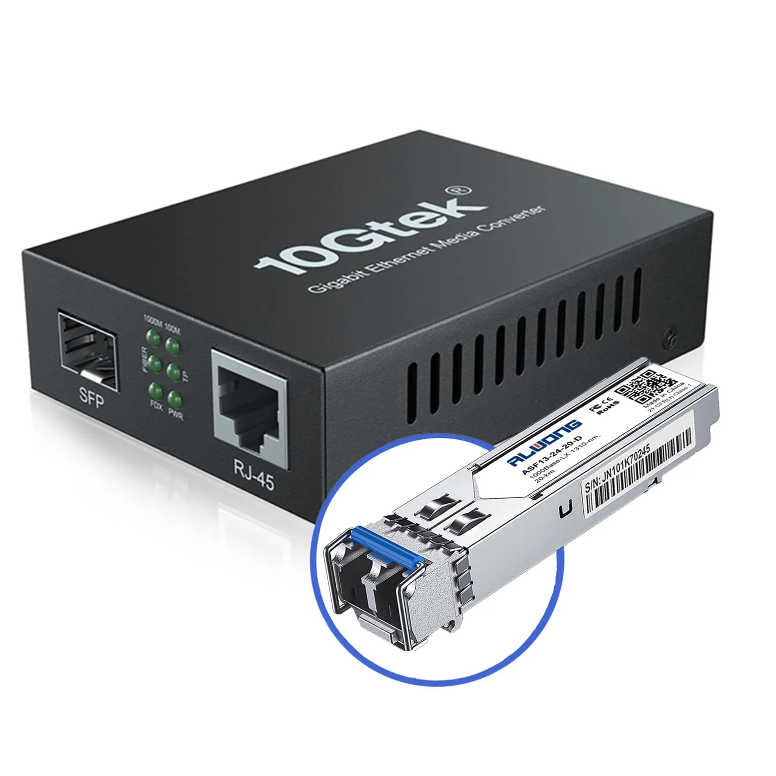 Convertisseur de média Gigabit Ethernet, convertisseur Fibre Optique monomode Double LC vers Ethernet RJ45 pour 10/100/1000Base-Tx vers 1000Base-LX, certifié UL, 1310 nm, jusqu'à 20 km