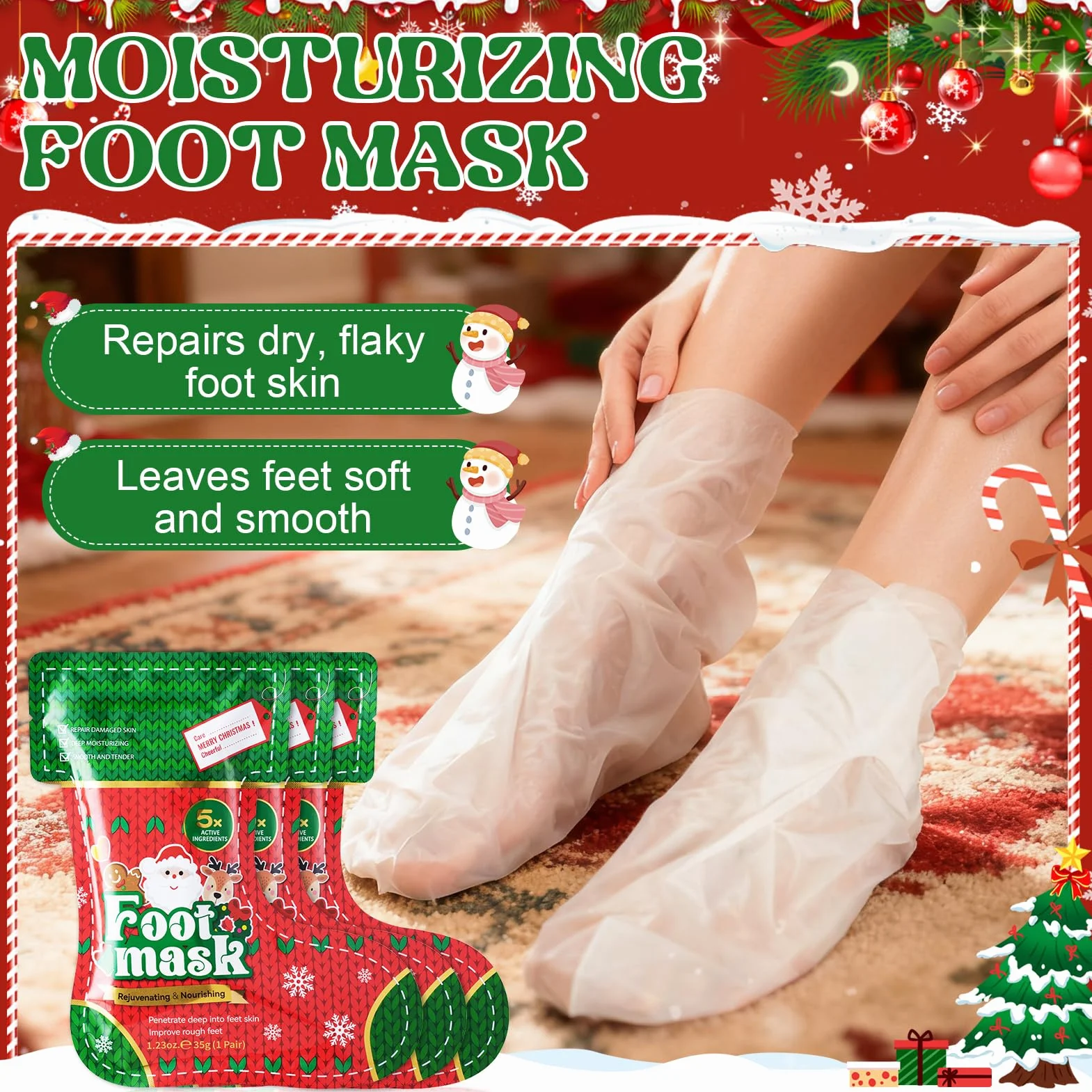 Masque Pieds Peeling Exfoliant 3 Paires Soins des Mains et des Pieds Peau Très Sèche