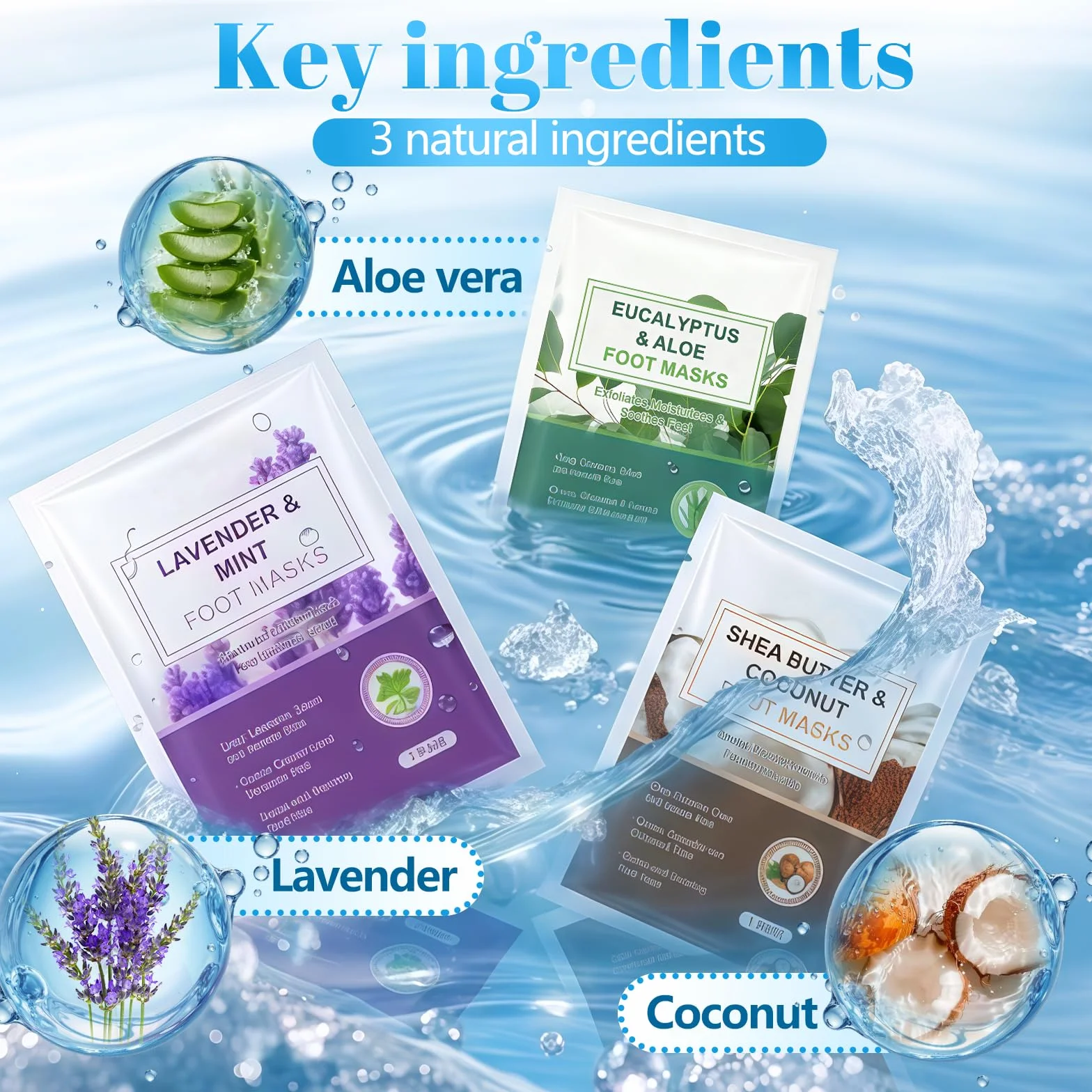 Masque Pieds Nourrissant Chaussettes Hydratantes Pieds Très Secs Abîmés Lavande Noix De Coco Aloès 3 Paires