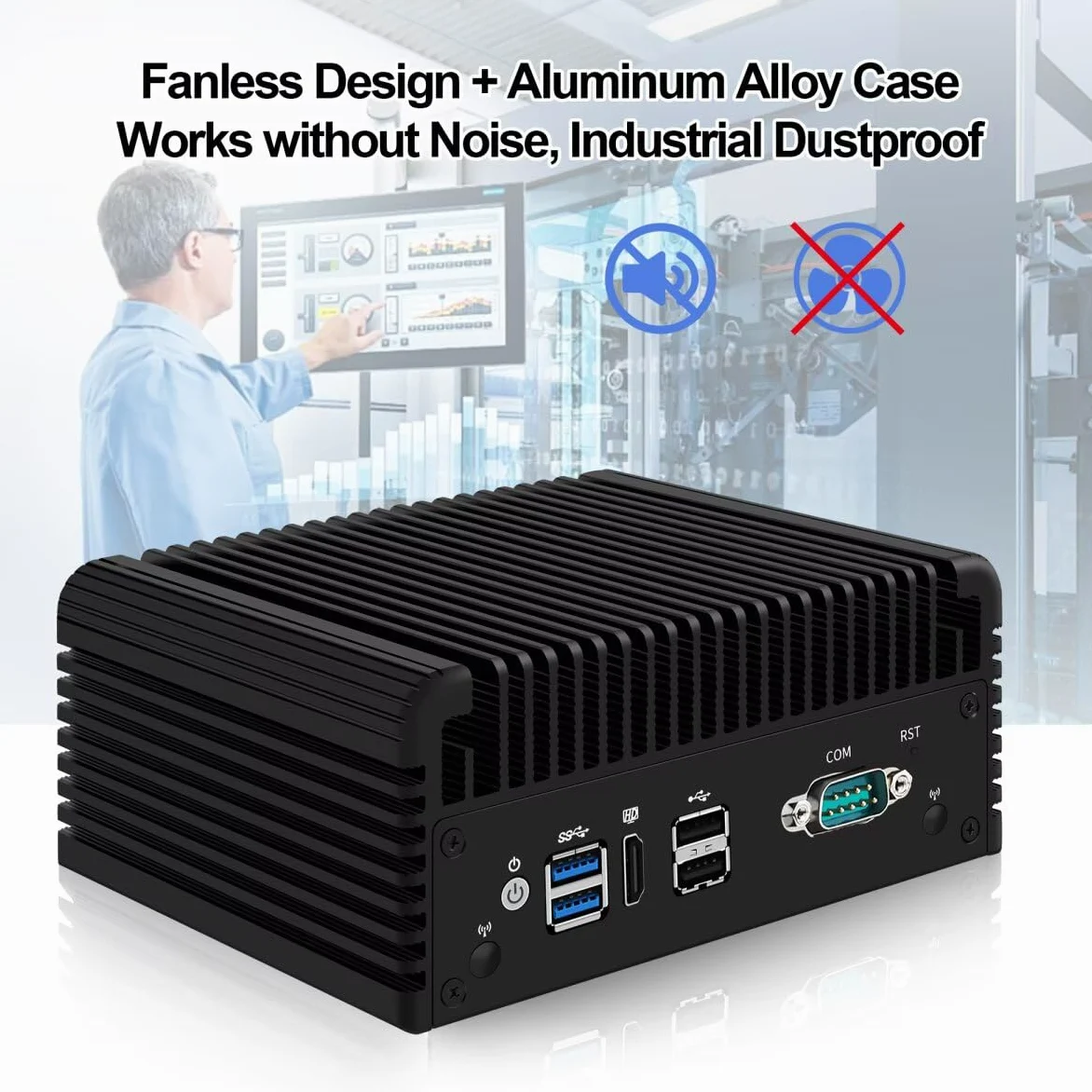 Firewall Hardware Industrie Mini PC Fanless J4125, Micro PC Application Router Embedded Computer, Barebone NO RAM NO SSD, 4 x i211 LAN, RS232 COM, Auto Power on
