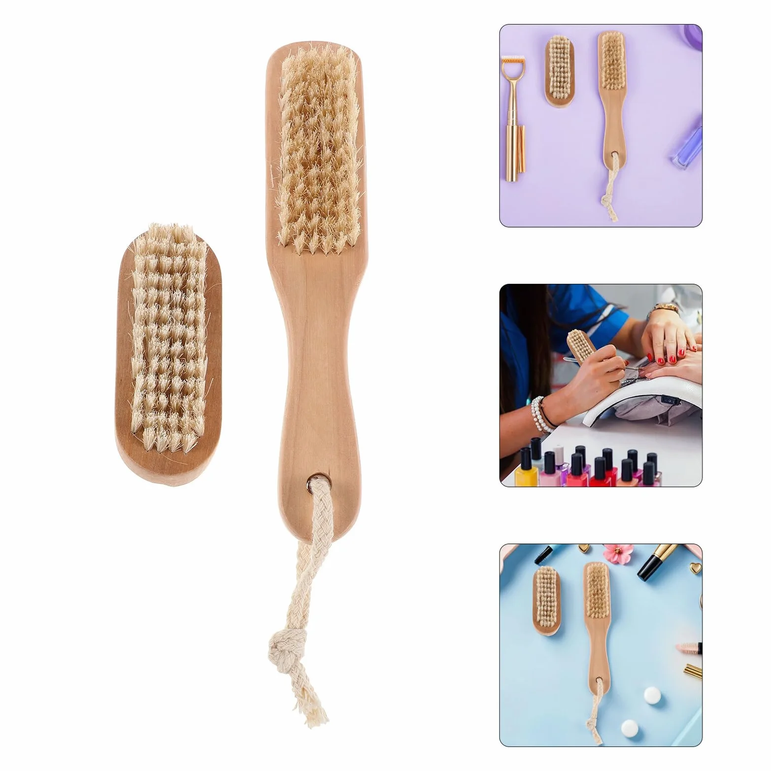 Brosse de Bain en Bois avec Pierre Ponçe Naturelle Brosse à Ongles Double Face pour Nettoyage et Exfoliation