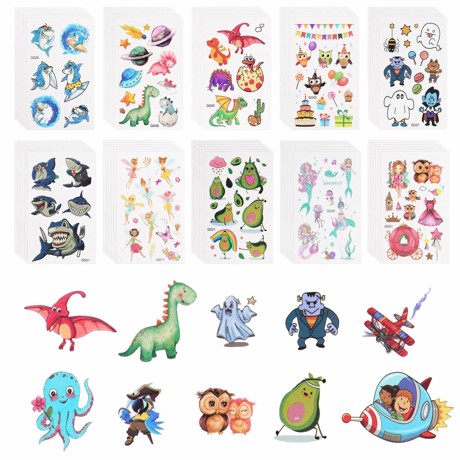 ACWOO Tatouage Temporaire Enfant 60 Feuilles Kit Tatoo Sirène Fée des fleurs Papillon