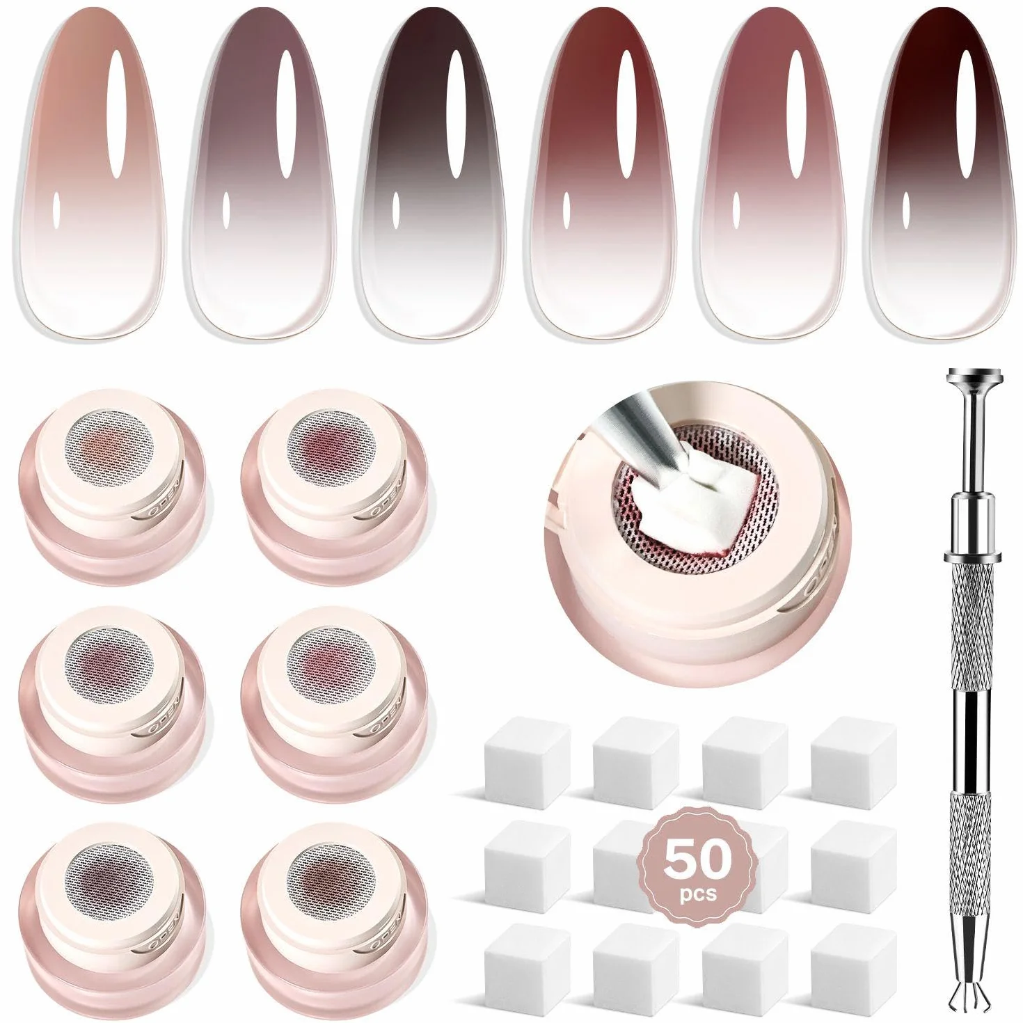 JODSONE 6 Couleurs Pat Painting Gel Dégradé Vernis à Ongles Set avec Stylet et 50 Éponges