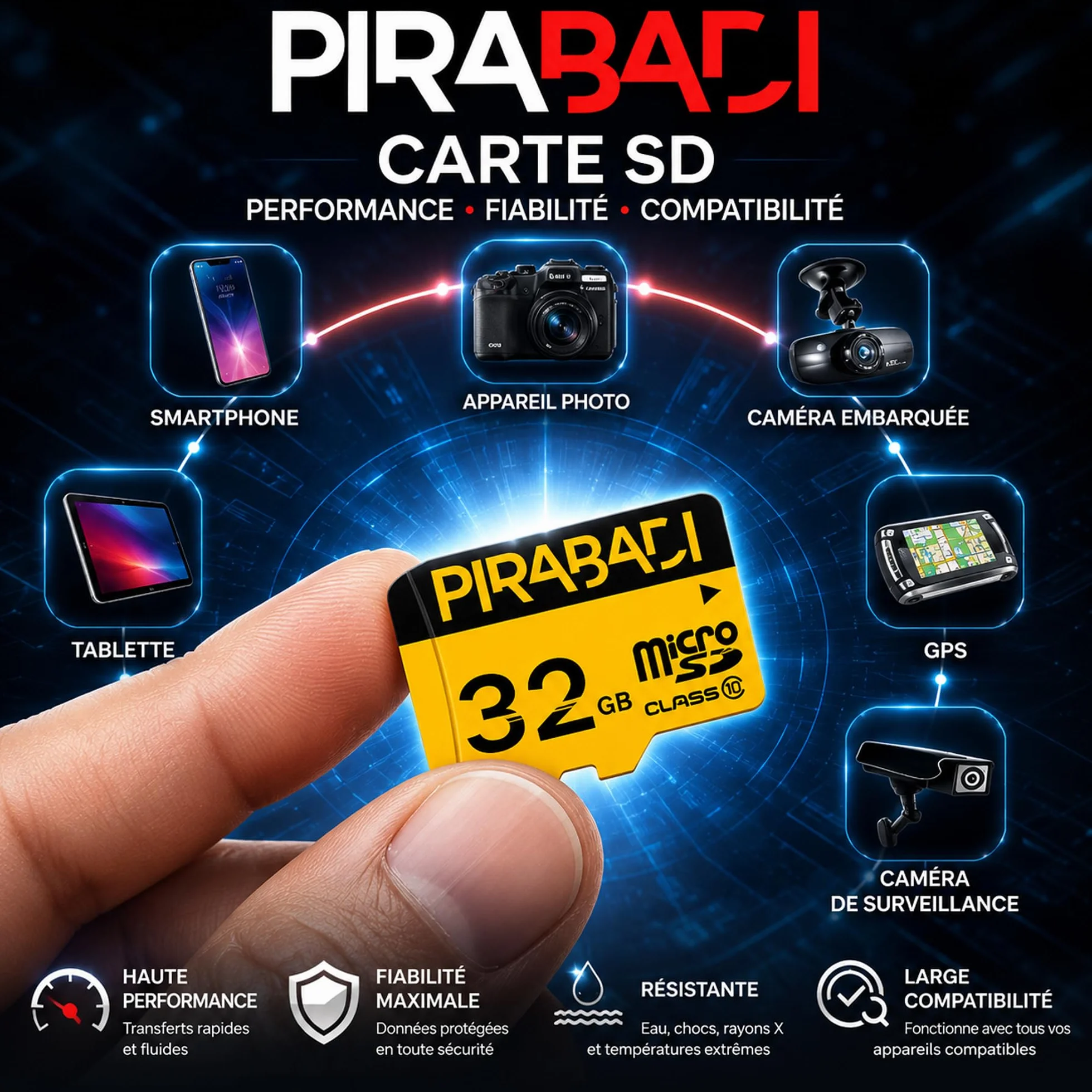 Carte Mémoire SD 32GB Original PIRABADI Ultra Extreme Pro Adaptateur