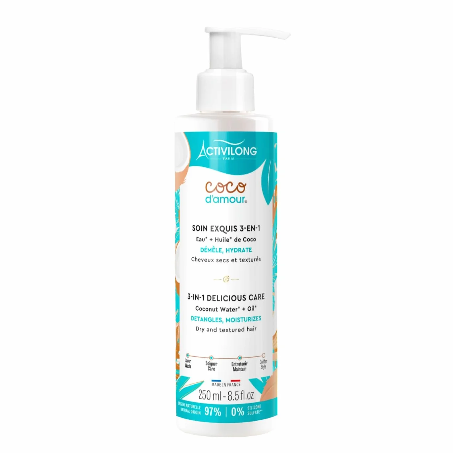 ACTIVILONG Soin Exquis 3-En-1 Coco D'Amour Cheveux Secs Et Texturés 250ml 97% Ingrédients Naturels