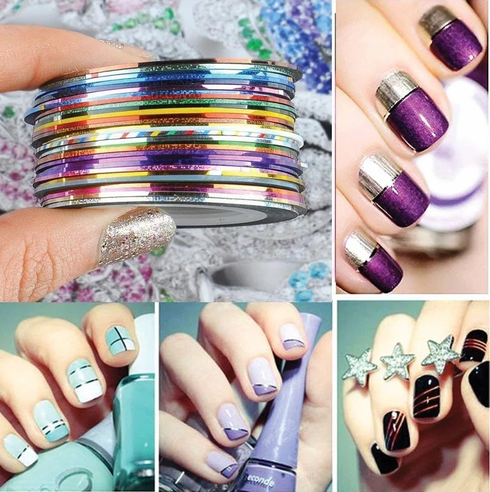 Nail Art Stickers Autocollants Bande 30 Couleurs Mélangées Rouleaux Décoration Ongles