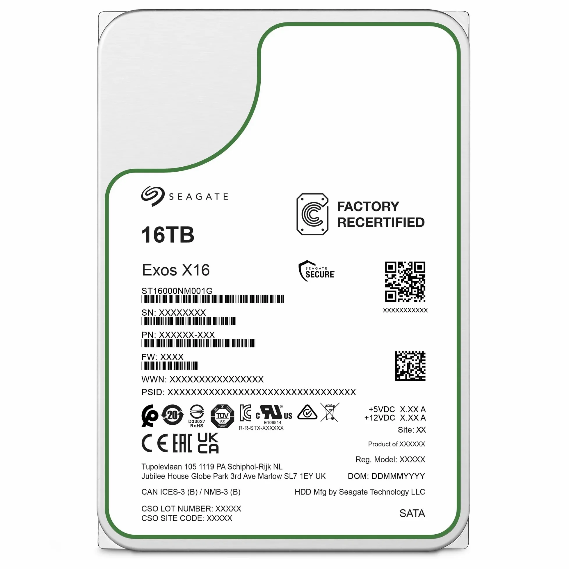 Seagate EXOS X16 16TB Interne Festplatte 3.5 Zoll SATA 6 Gbit/s 256 MB, ST16000NM001G (Reconditionné)