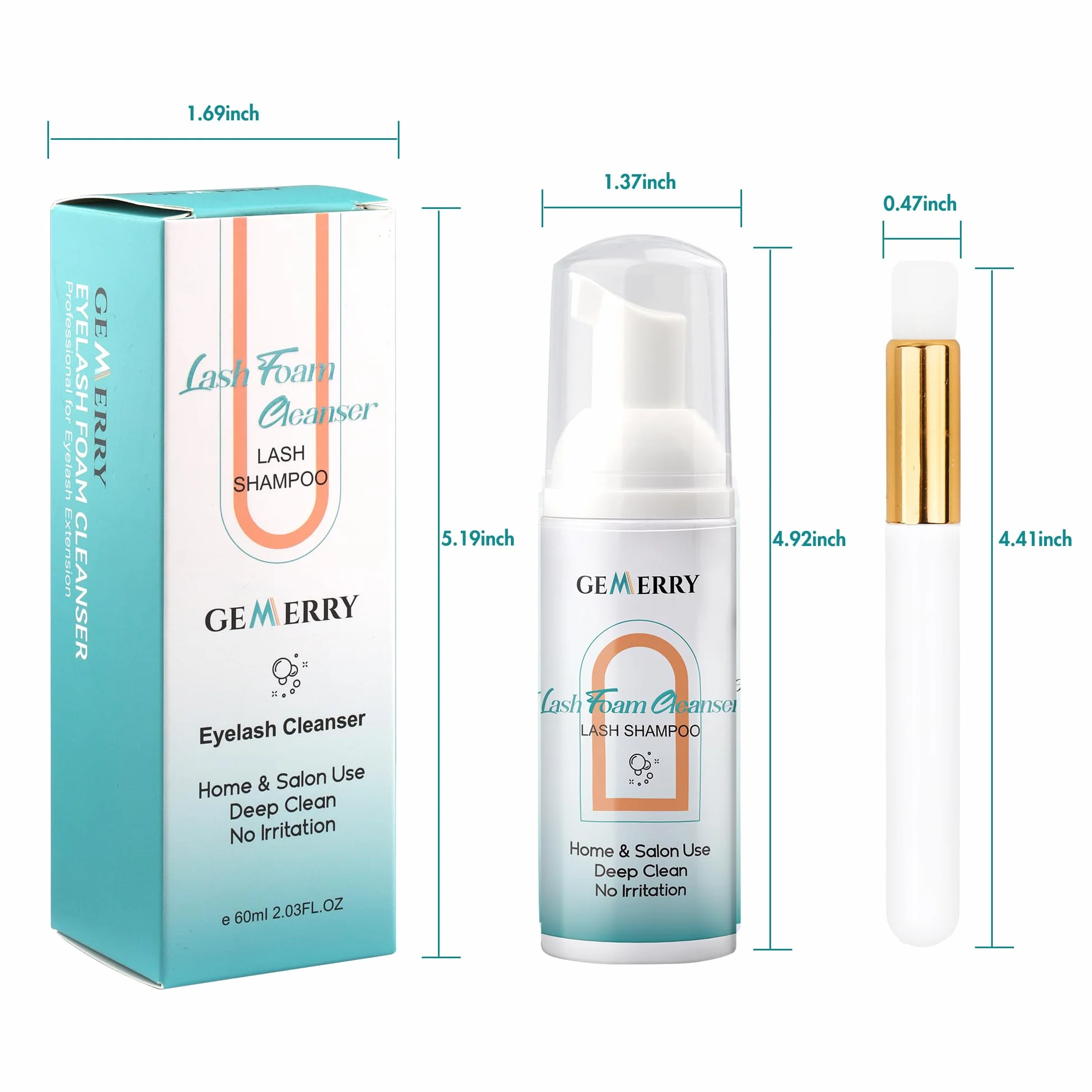 GEMERRY 60 ml Shampoing Cils Extension Nettoyant avec Brosse de Nettoyage