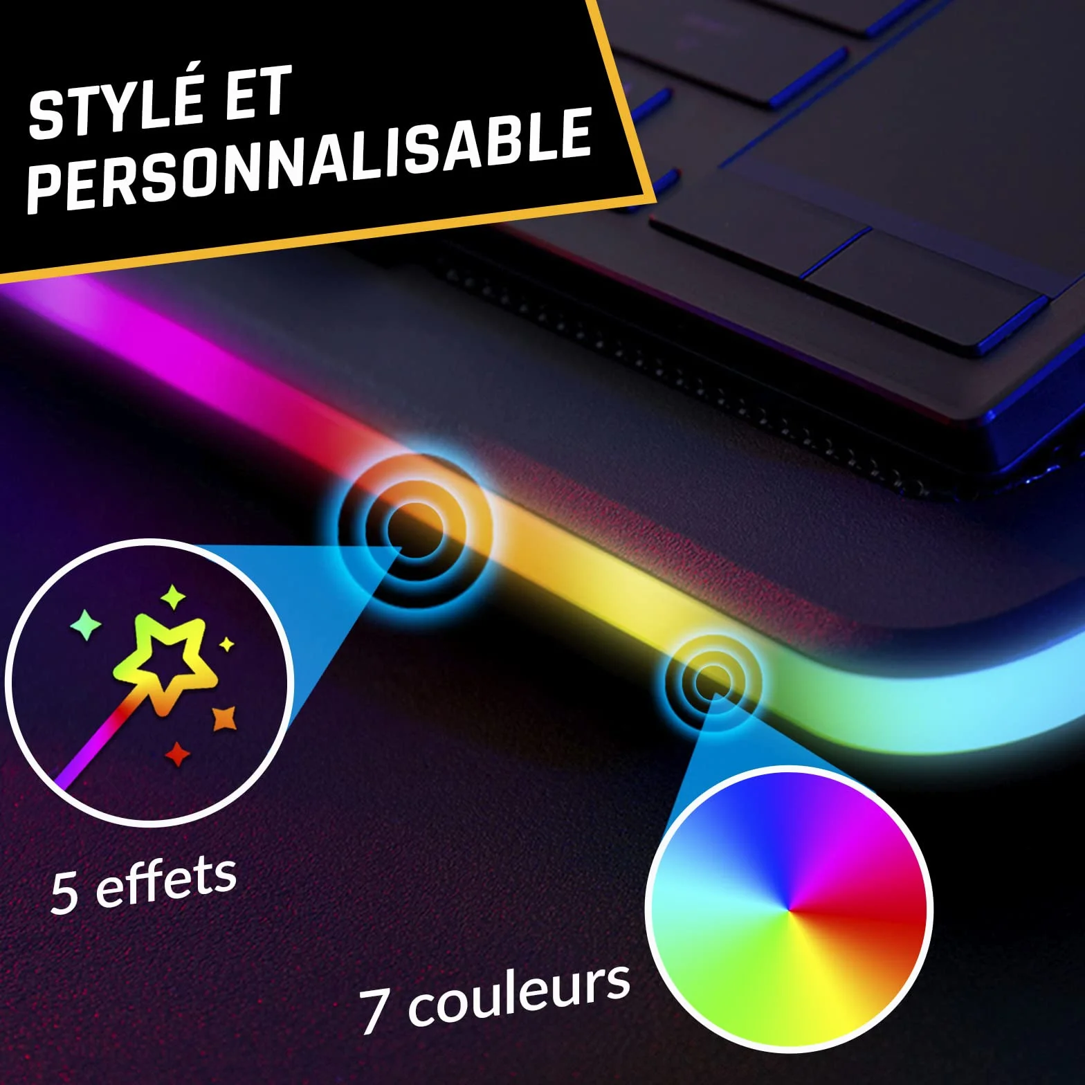 KLIM Ultimate Refroidisseur PC Portable 11" à 17" - Éclairage RGB - Support Ordinateur Portable Gaming - Ventilateur USB