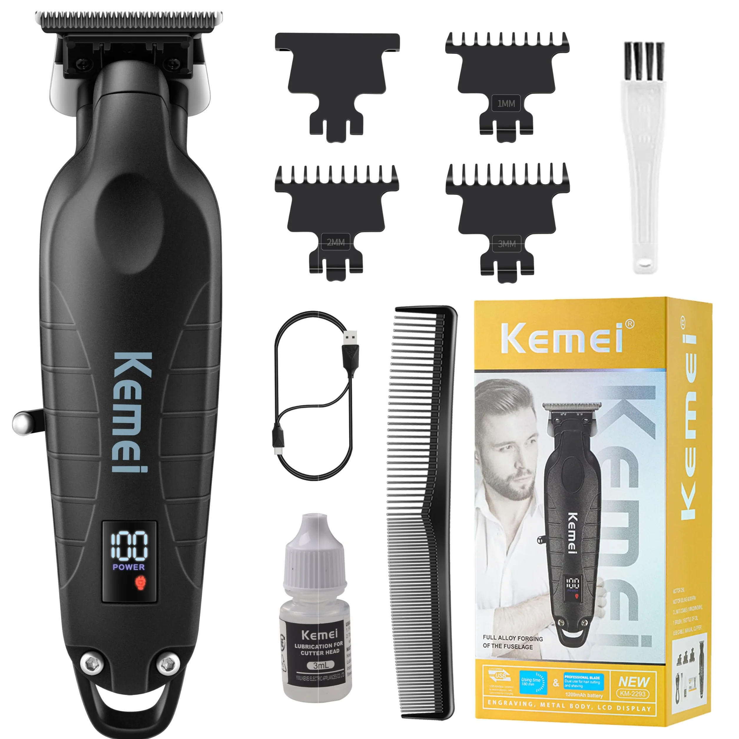KEMEI Tondeuse professionnelle 2293 lame en T rechargeable sans fil