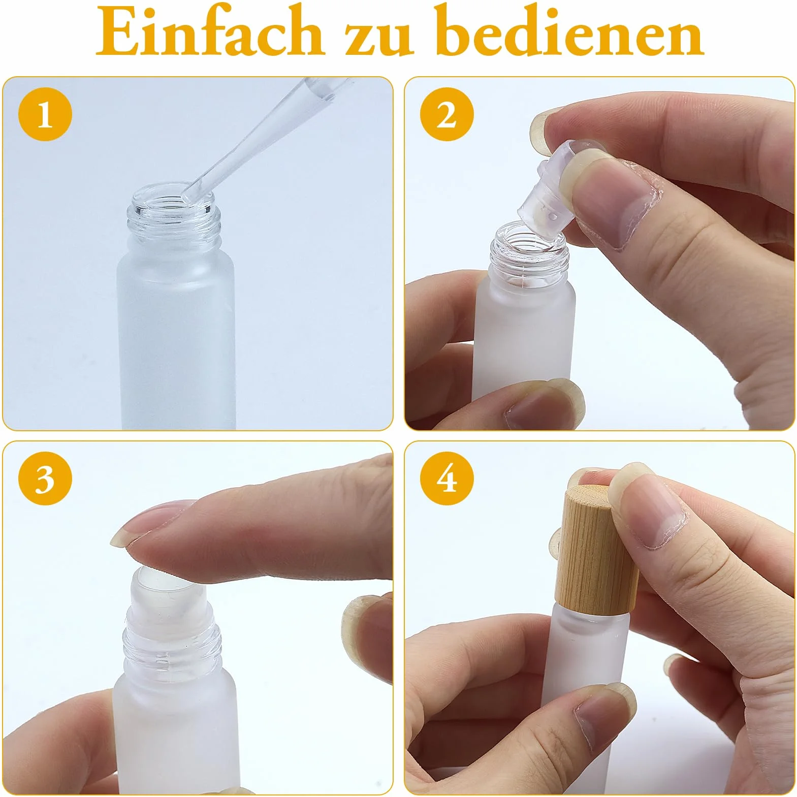 Bouteilles roll-on vides 10 ml verre transparent rouleau acier inoxydable bouchon bambou huile essentielle