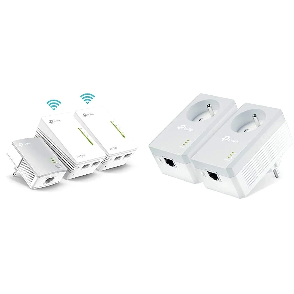 TP-Link CPL 600 Mbps + WiFi 300 Mbps Avec Ports Ethernet, Kit de 3 & Prise Intégrée, TL-PA4015P KIT