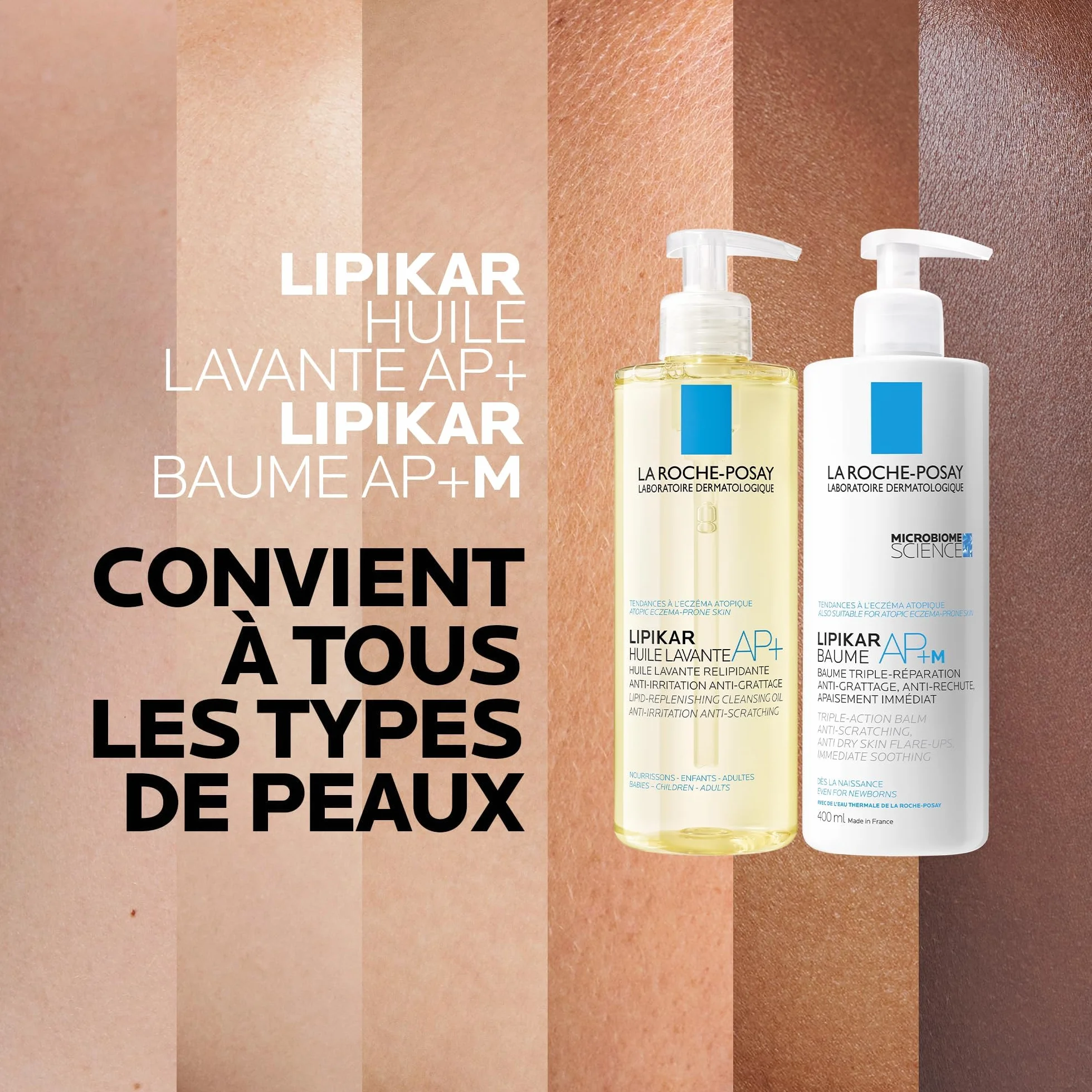 La Roche-Posay Lipikar Huile Lavante AP+ & Baume AP+M 400 ml x 2 Pour Peaux Sèches Très Sèches Atopiques