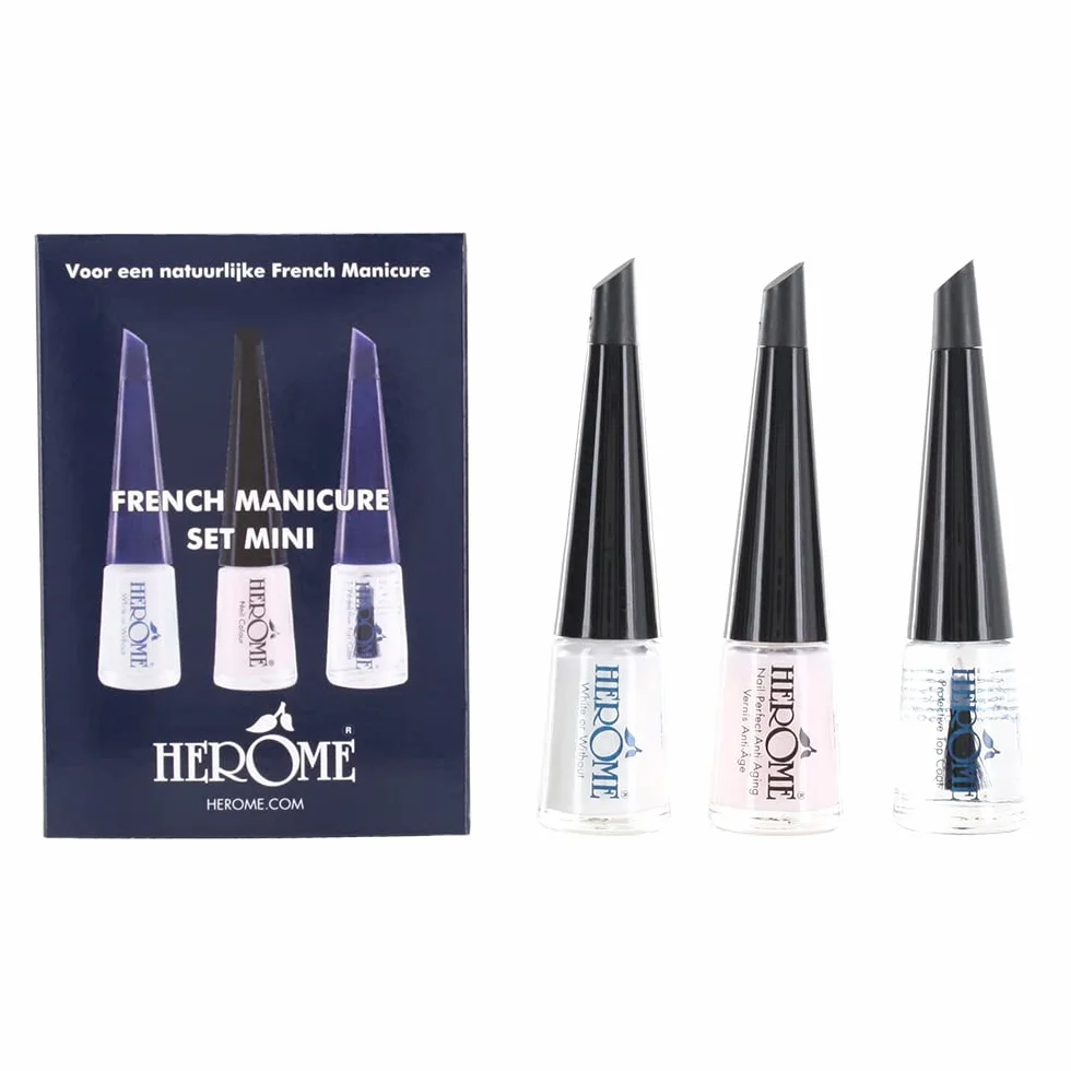 Herome Kit French Manicure Mini - Kit de Voyage - Vernis à Ongles 3 Étapes 3x4ml