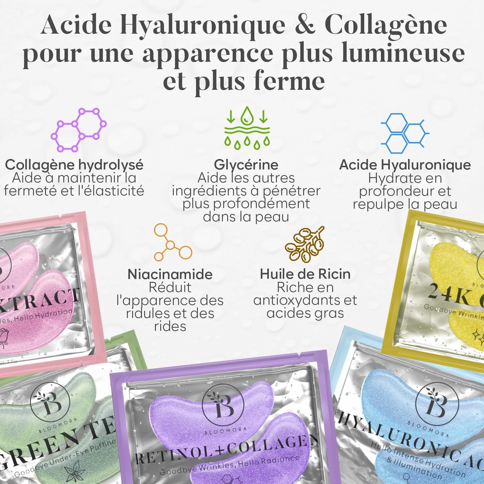 BLOOMORA Patch Yeux Anti Cernes Niacinamide Acide Hyaluronique 30 paires