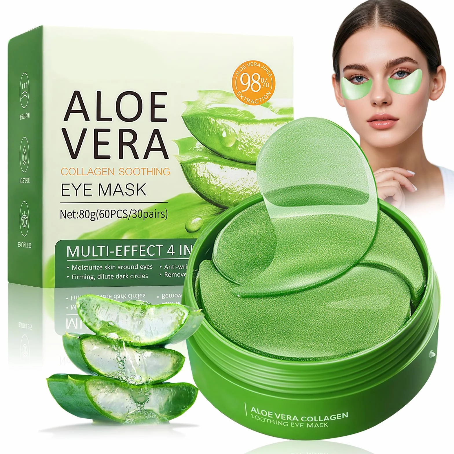 60 Pièces Patch Yeux Anti Cernes Aloe Vera, Masque pour les Yeux Éclaircir et Nourrir le Contour