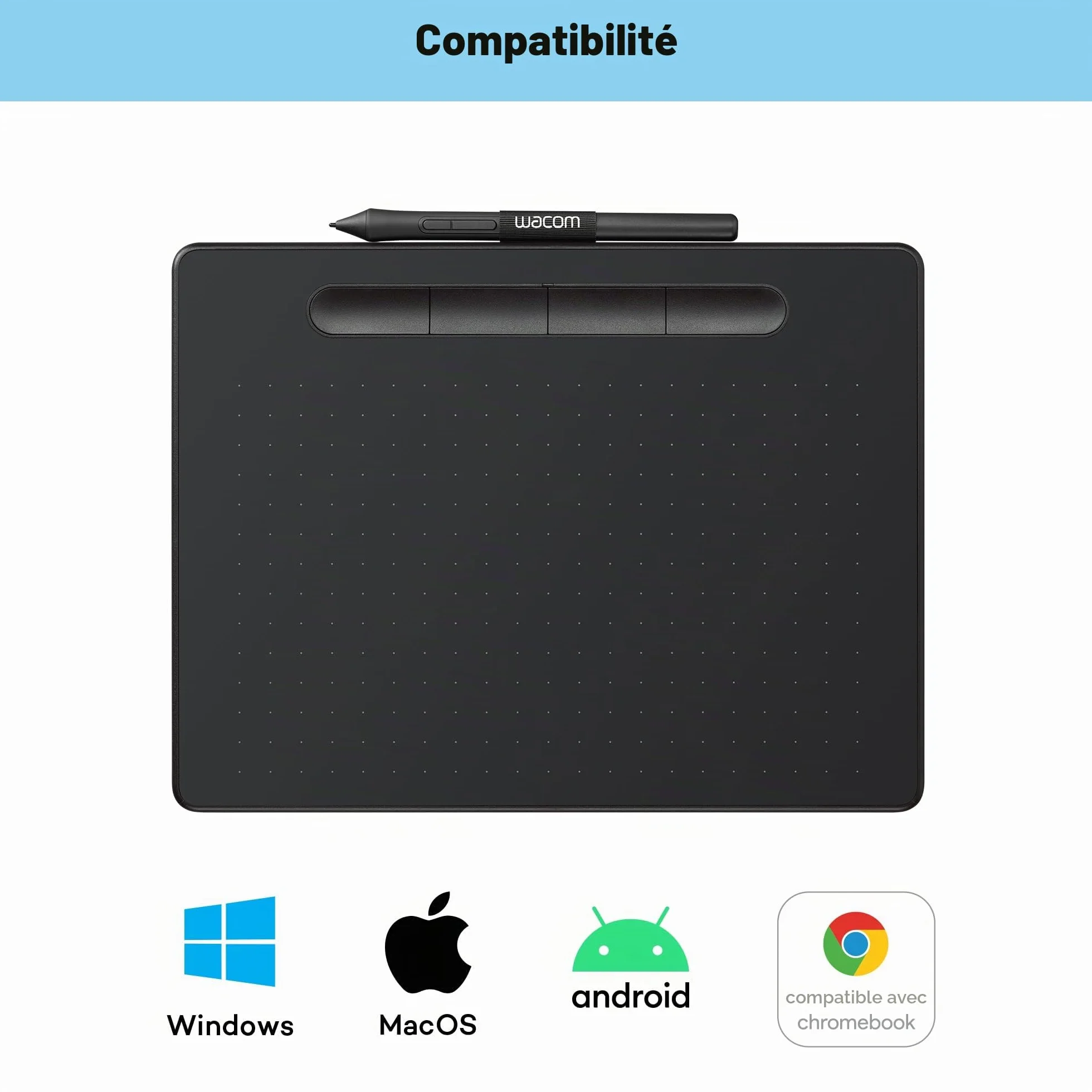 Wacom Intuos Medium Tablette Graphique Stylo Pression Noir Dessin Peinture Retouche Photo