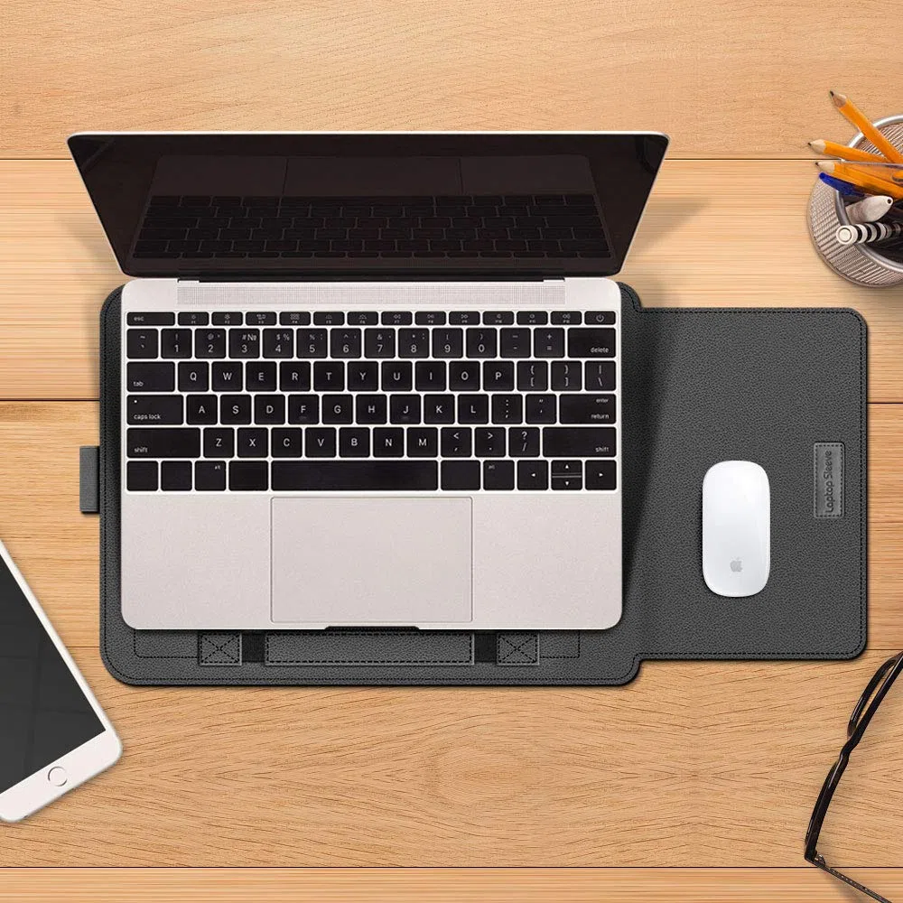 Ordinateur portable 13-14" avec support compatible avec Microsoft Surface Laptop 5/4/3/2 13,5", MacBook Air/Pro 13,3", étui en cuir PU pour ordinateurs portables 15-16" - Noir