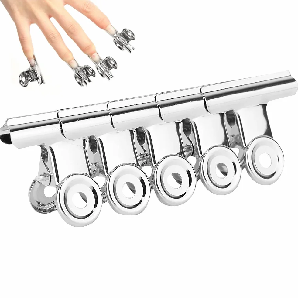 Pinces à Ongles en Acier Inoxydable Argent Courbe pour Extension d'Ongle Nail Art Clips 5 Pièces