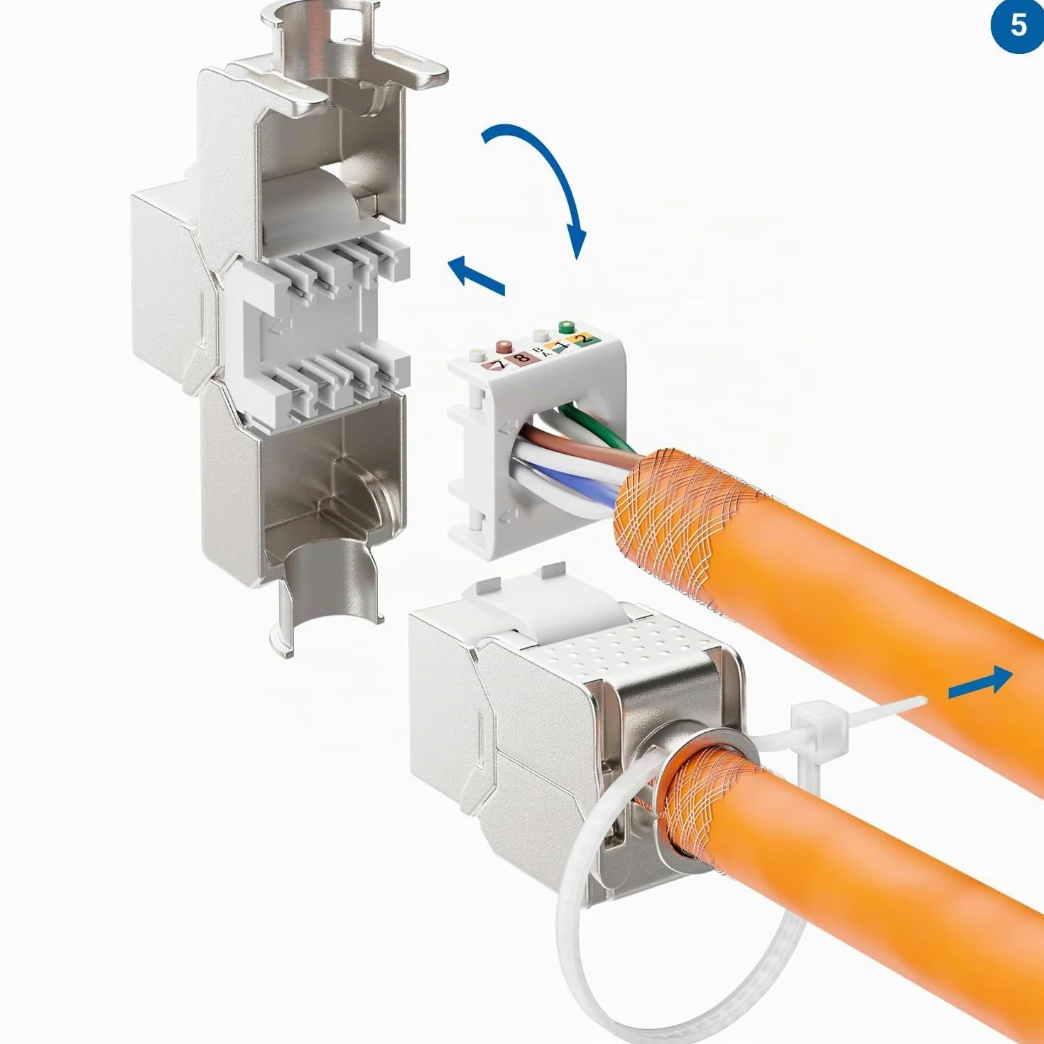 deleyCON 4x CAT6a Keystone Jack Module Avec 4x 2-Port Adaptateur Pour Profilé Chapeau Comme Set Métal STP Blindage RJ45 Femelle 10 Gbit/s Réseau Montage Snap-In Pour Profilés Chapeau 35mm