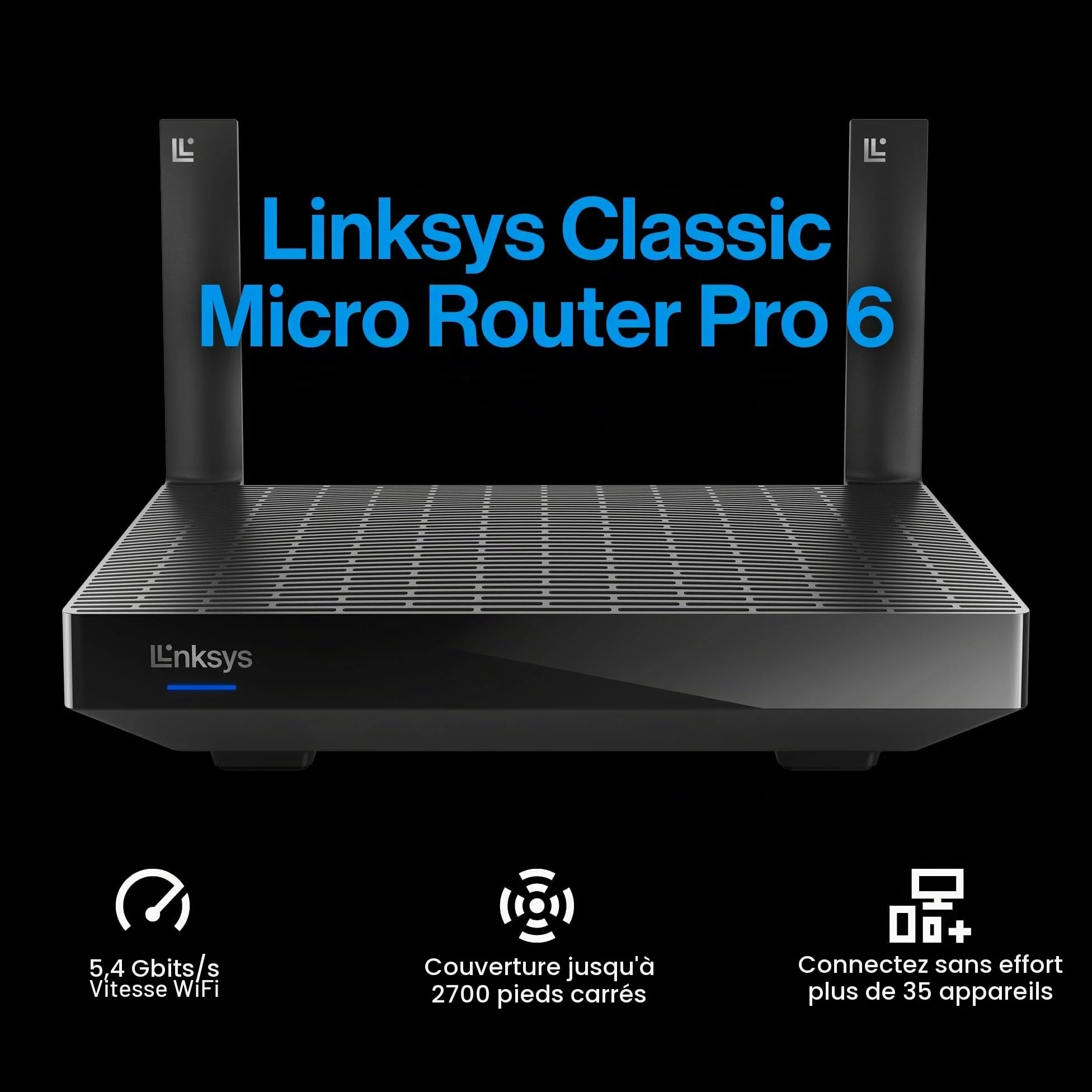 Linksys Classic Micro Pro 6 – Routeur WiFi 6 Mesh Double Bande (AX5400) – Routeur Internet sans Fil Gigabit, Jusqu’à 5 400 Mbit/s, 35 appareils ou Plus, portée de 250 m²