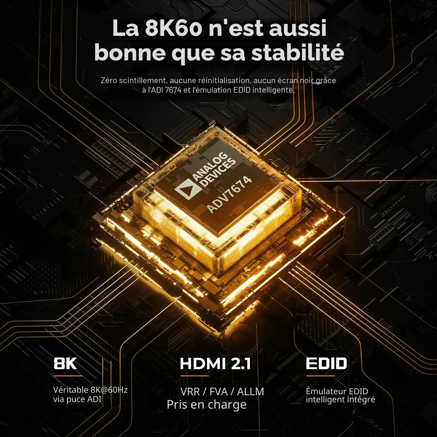 TESmart 8K@60Hz HDMI Commutateur KVM 1 moniteur 4 ordinateurs, 4K@144Hz KVM Switch 4 ports avec émulateur EDID, USB 3.0 et casque, raccourcis clavier personnalisés, réseau Gigabit et 4 câbles PC