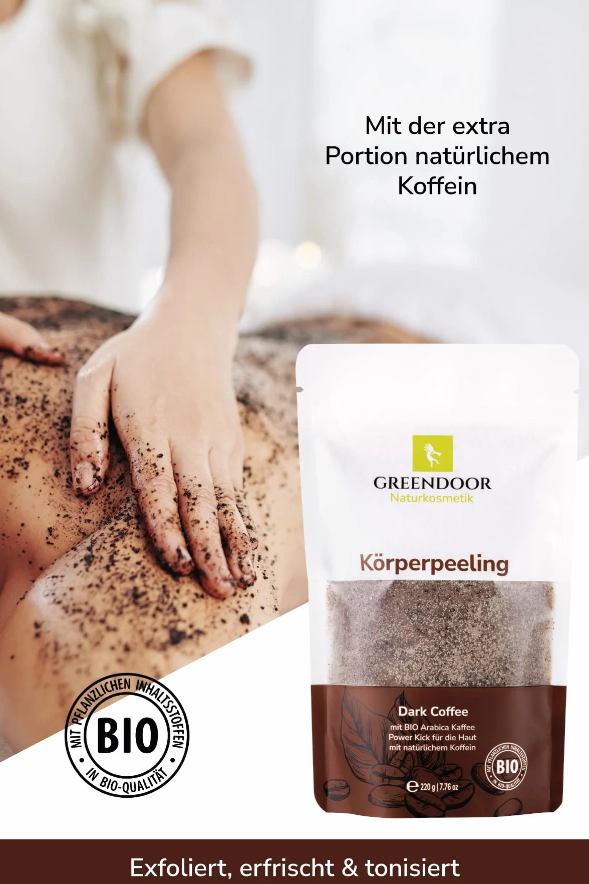 Greendoor cosmétique naturel raffermissant corps café 220g végétalien caféine extra exfoliant anti-âge arabica bio sans microplastique