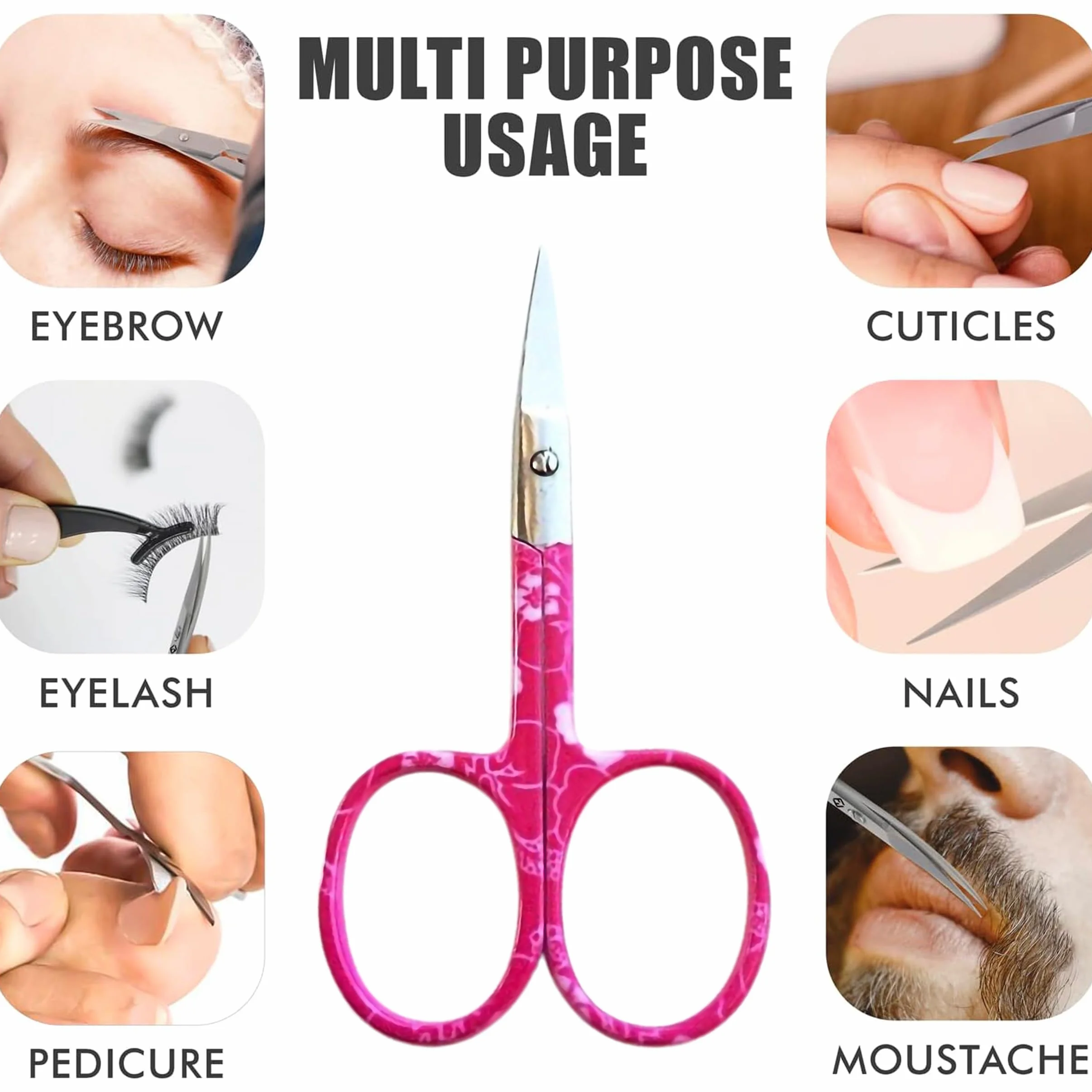 ASM Ciseaux à ongles incurvés 9,5 cm - Coupe-cuticules robustes pour sourcils, barbe et nez (rose)