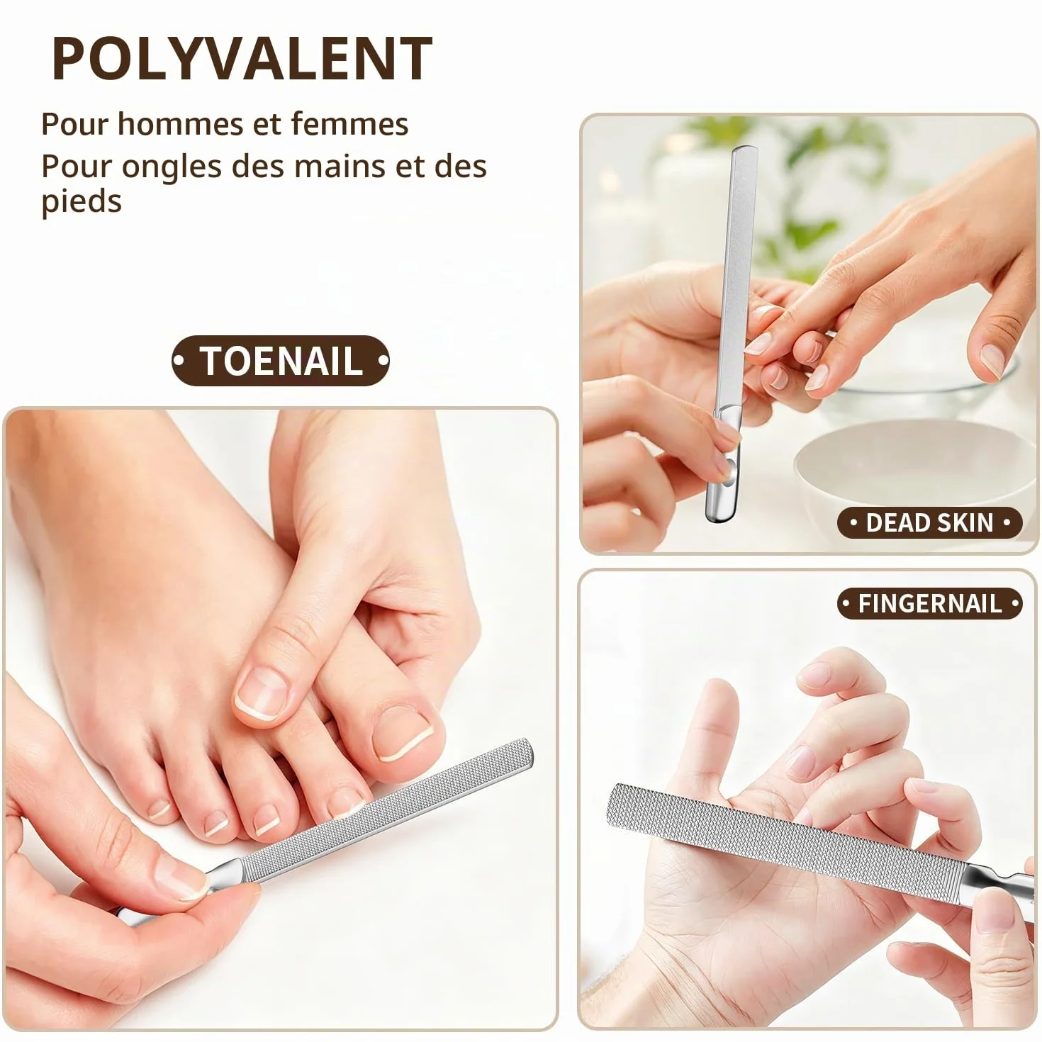 Lime à ongles professionnelle en acier inoxydable double face réutilisable