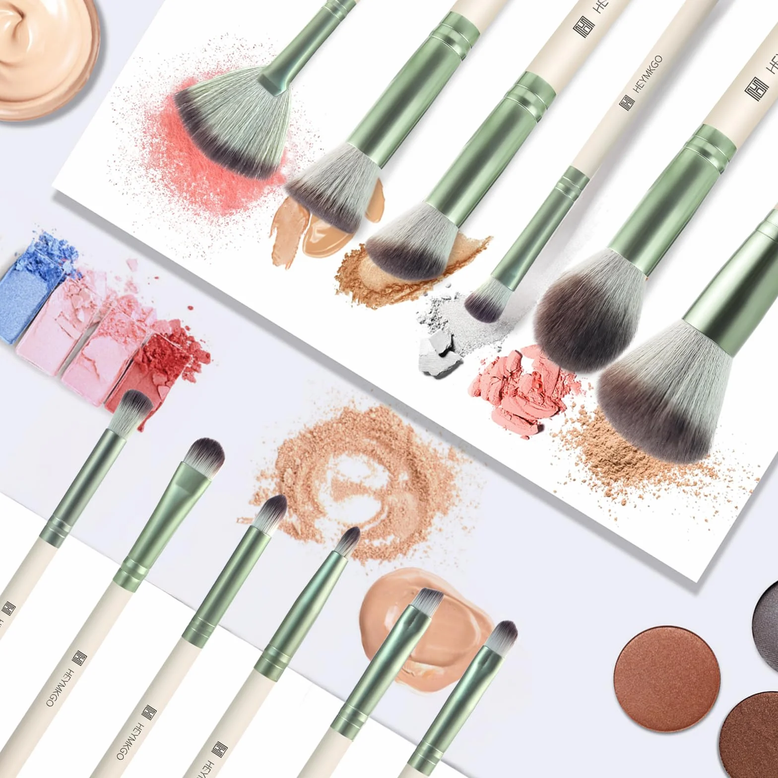 HEYMKGO Pinceaux Maquillages 12pcs Kit Synthetic Bristles Foundation Powder Concealers Blush Blending Lip Eyeshadow Eyebrow Highlighter