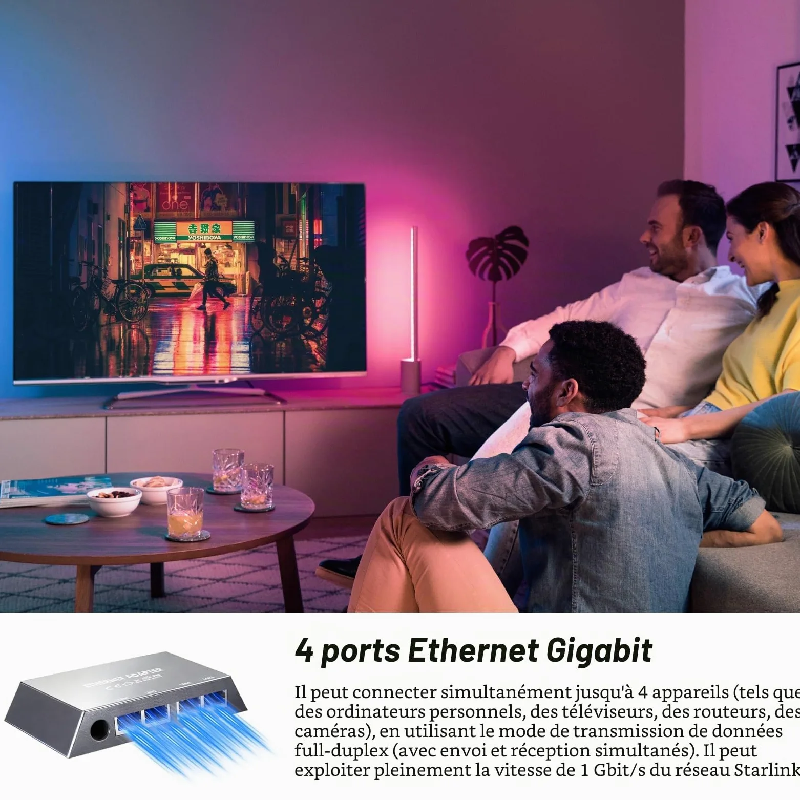 Adaptateur Ethernet Gen 3/Mini, prolongateur de réseau LAN RJ45 4 Ports Gigabit, répartiteur LAN pour réseaux externes câblés, Connexion simultanée de 4 appareils