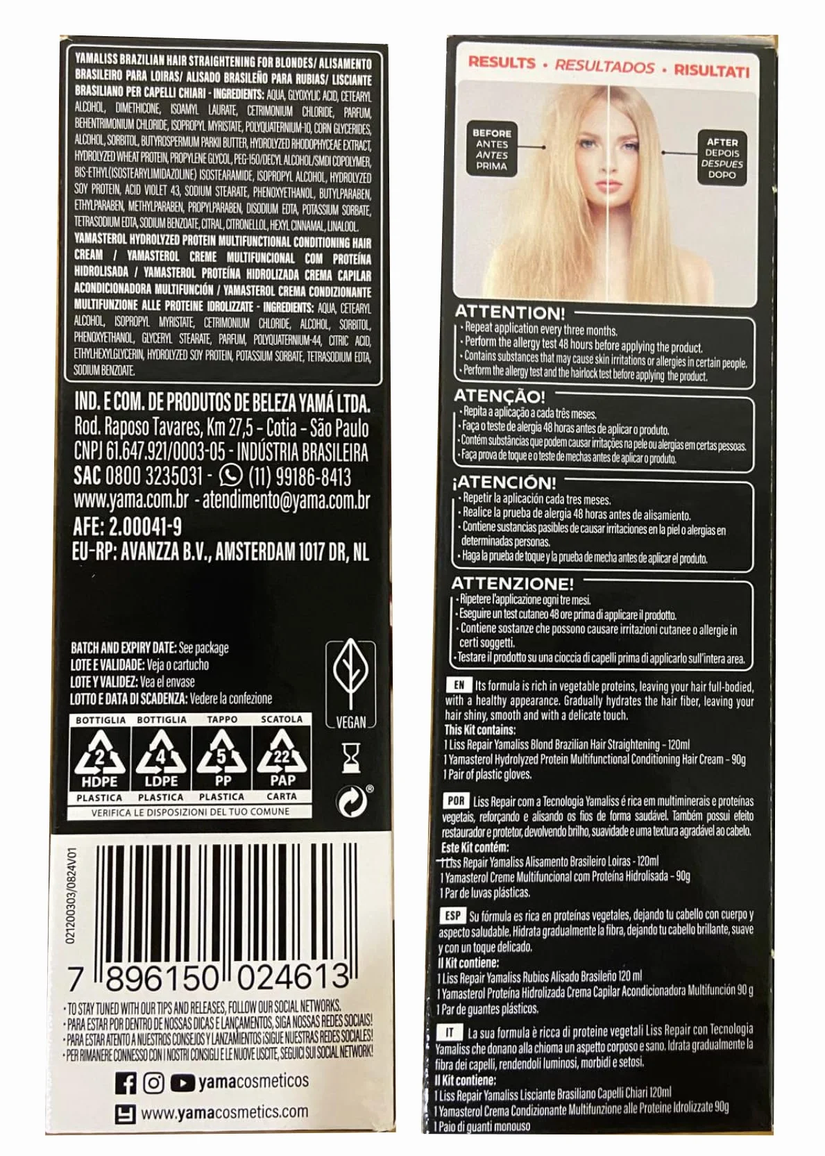 Yama Yamaliss LISS REPAIR KIT Lissage brésilien à la kératine 120 ml + 90 g pour cheveux clairs