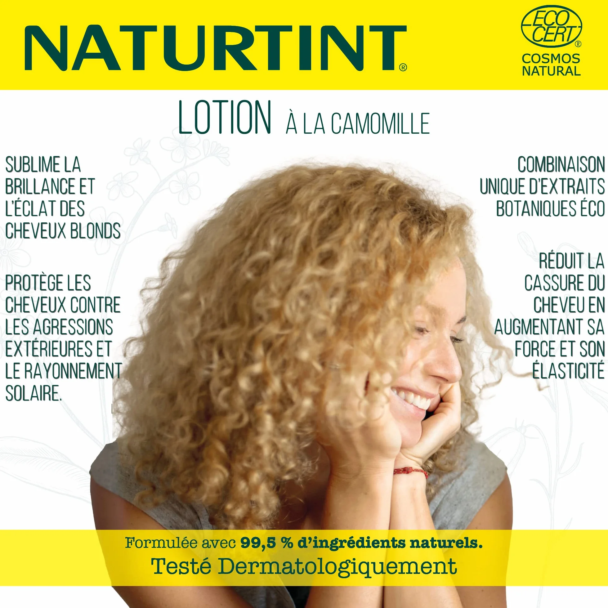 Naturtint Loción de Camomila Aclara Cabello Reflejos Dorados Protector Solar ECOCERT 99,5% Ingredientes Naturales 125ml