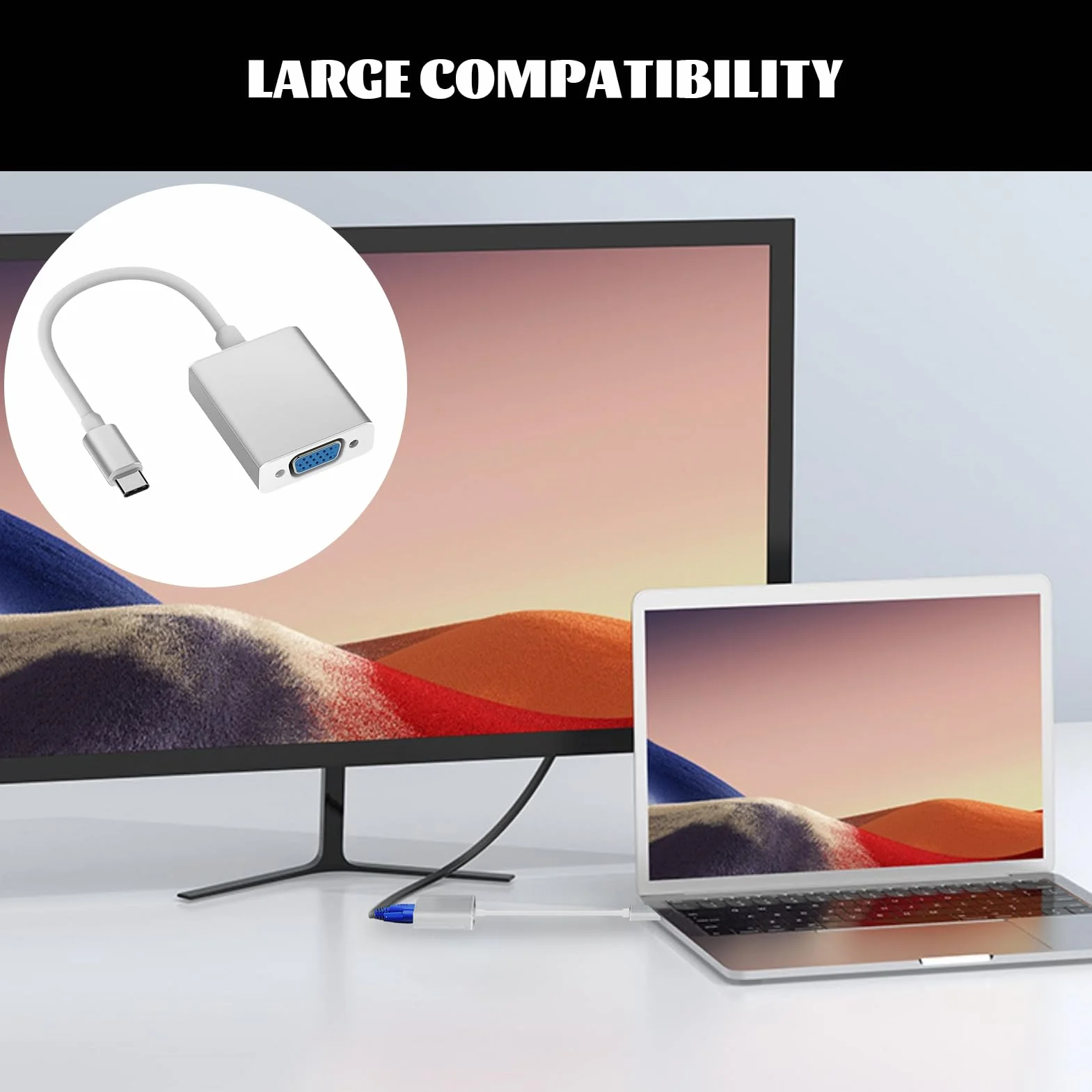 Adaptateur VGA USB-C Type C pour MacBook Pro Air iPhone 15 Plus Pro Max