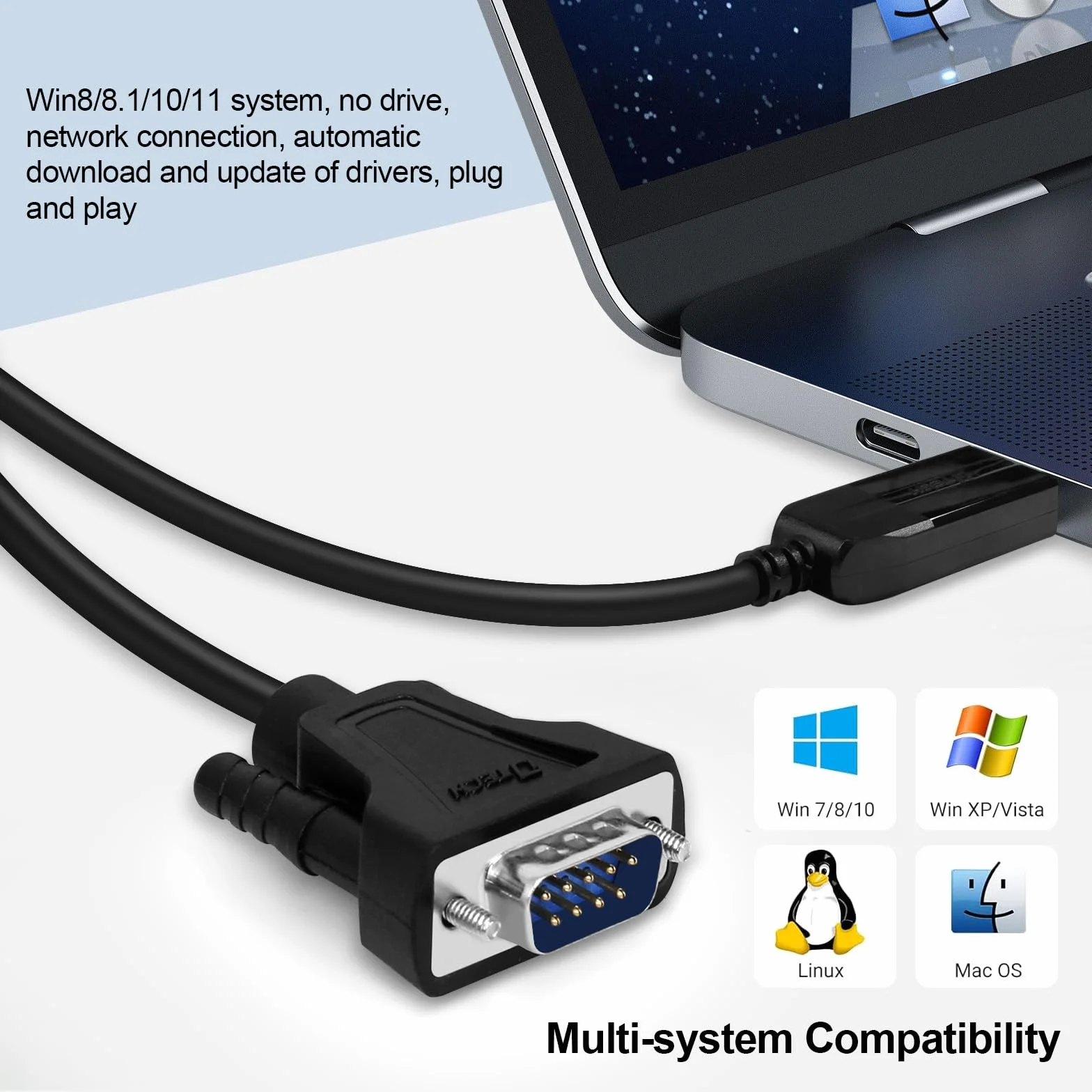 DTECH Câble USB vers mâle RS232 10 m - Adaptateur port série USB vers DB9 avec voyants lumineux LED, compatible avec Windows 11/10/8/7, Linux, Mac OS, prise pour imprimante, CNC, équipementiers