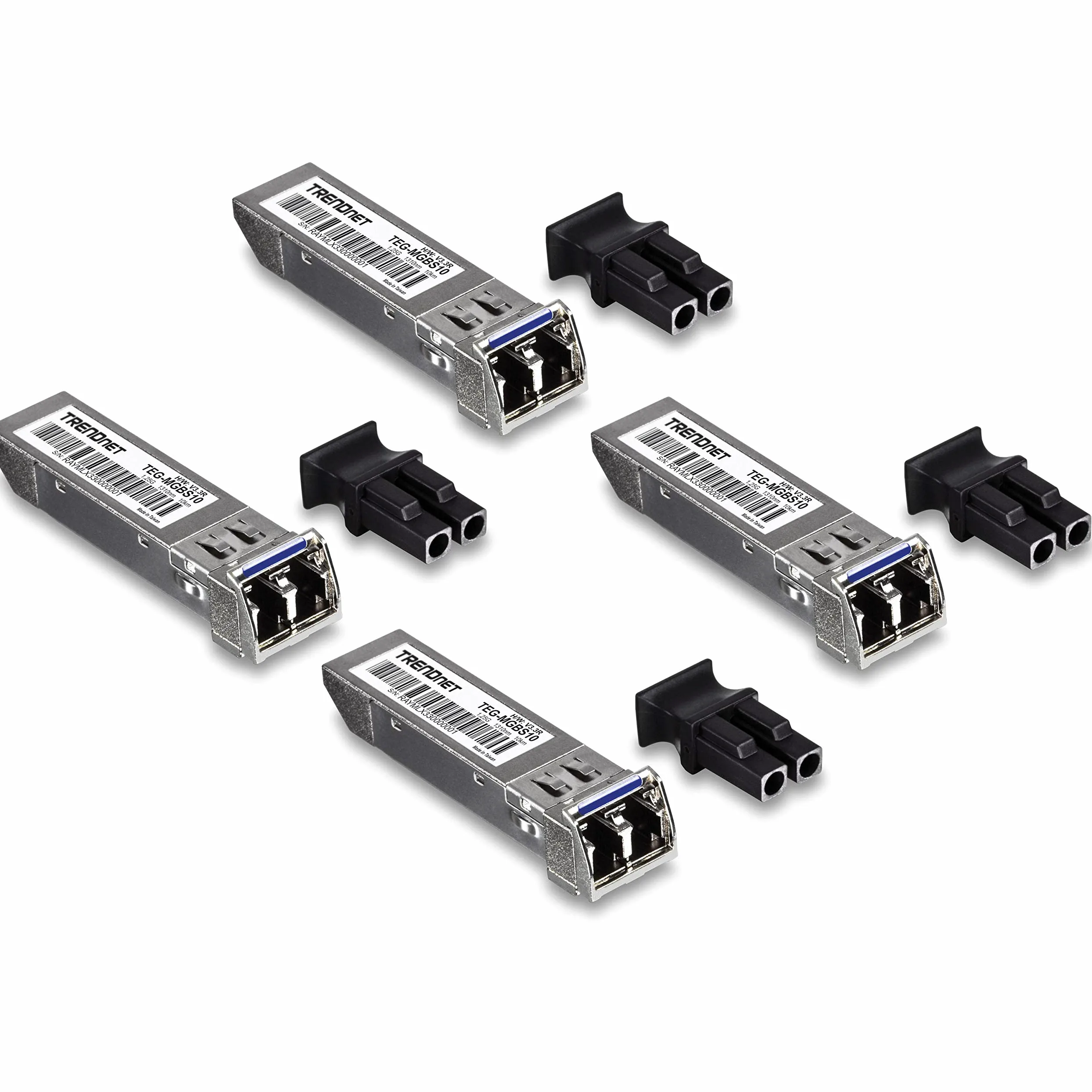 TRENDnet SFP Lot de 4 modules LC monomode TEG-MGBS10/4, pour fibre monomode, distances jusqu'à 10 km, Gigabit SFP, prend en charge jusqu'à 1,25 Gbit/s, IEEE 802.3z Gigabit Ethernet, protection à vie