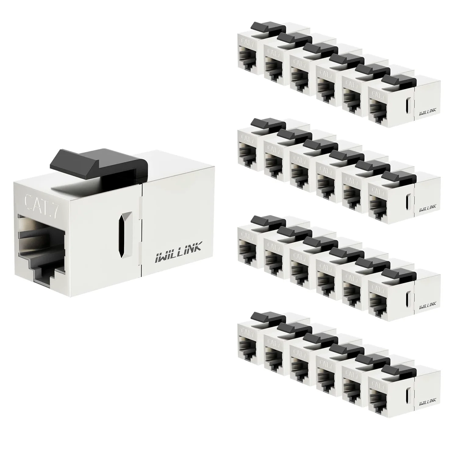 iwillink Lot de 25 coupleurs blindés RJ45 Keystone 10 Gbit/s CAT7 | Coupleur Ethernet, prise Keystone femelle vers femelle, insert STP Keystone pour câble Cat7/Cat6a/Cat6/Cat5e