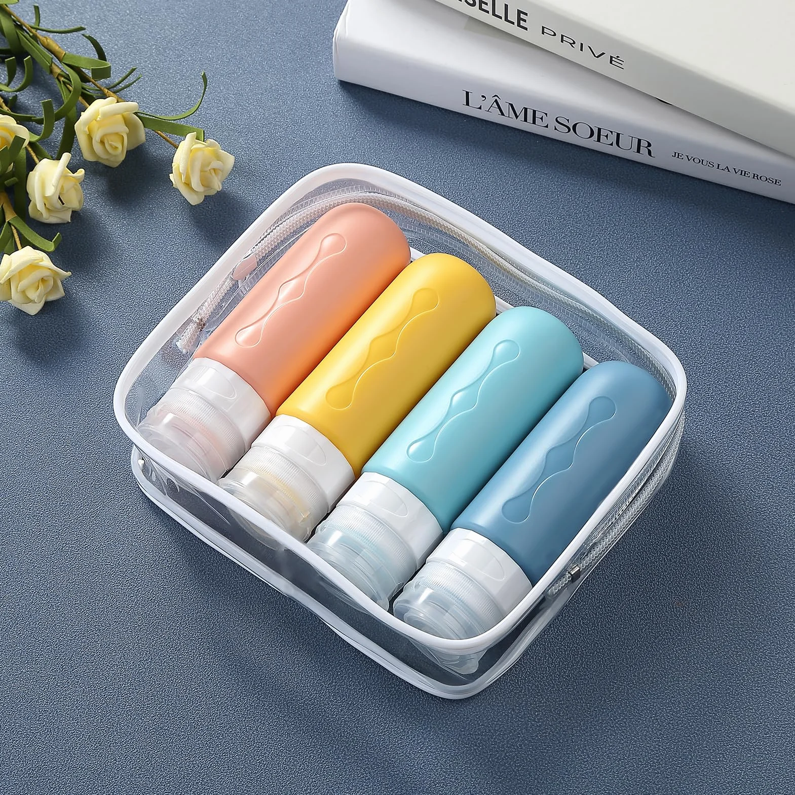 Gemice Flacons de Voyage 4Pcs Étanches Bouteille Silicone 89ml Accessoires Aéroport Shampooing Lotion