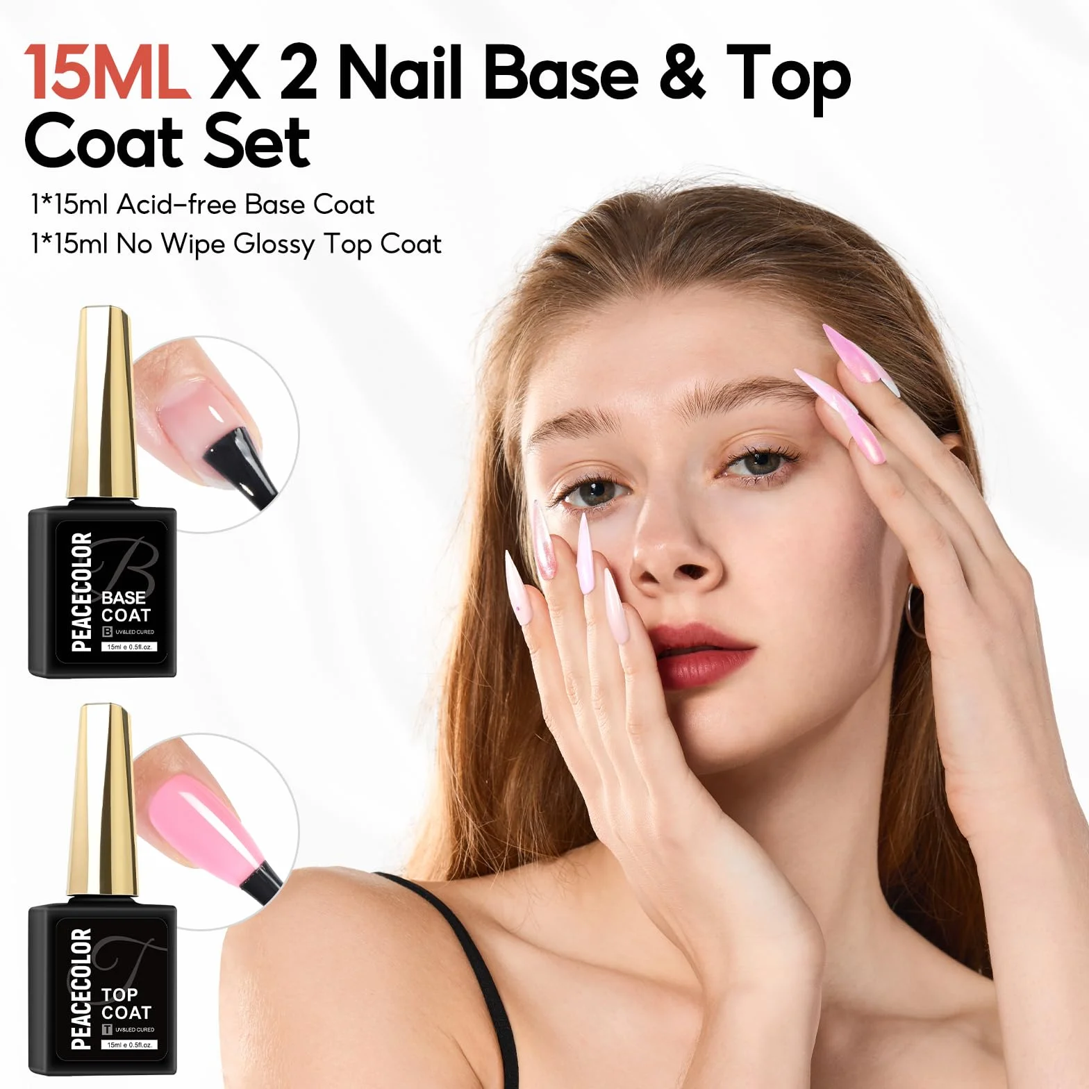 PEACECOLOR 15ML Base et Top Coat Vernis Semi Permanent UV/LED Gel Soak-Off pour Manucure DIY