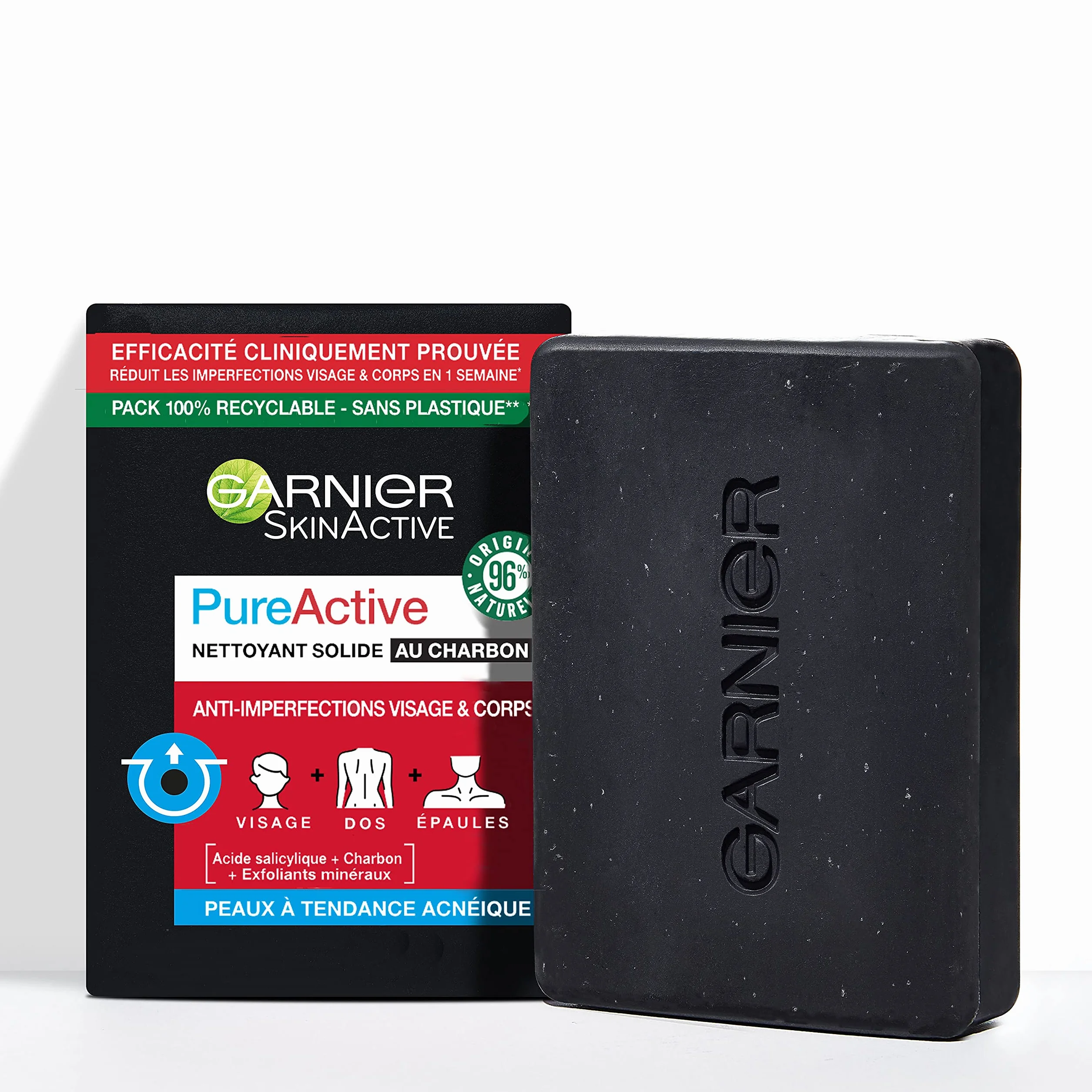 Garnier Pure Active Nettoyant Solide Au Charbon et Acide Salicylique Anti-Imperfections 100g